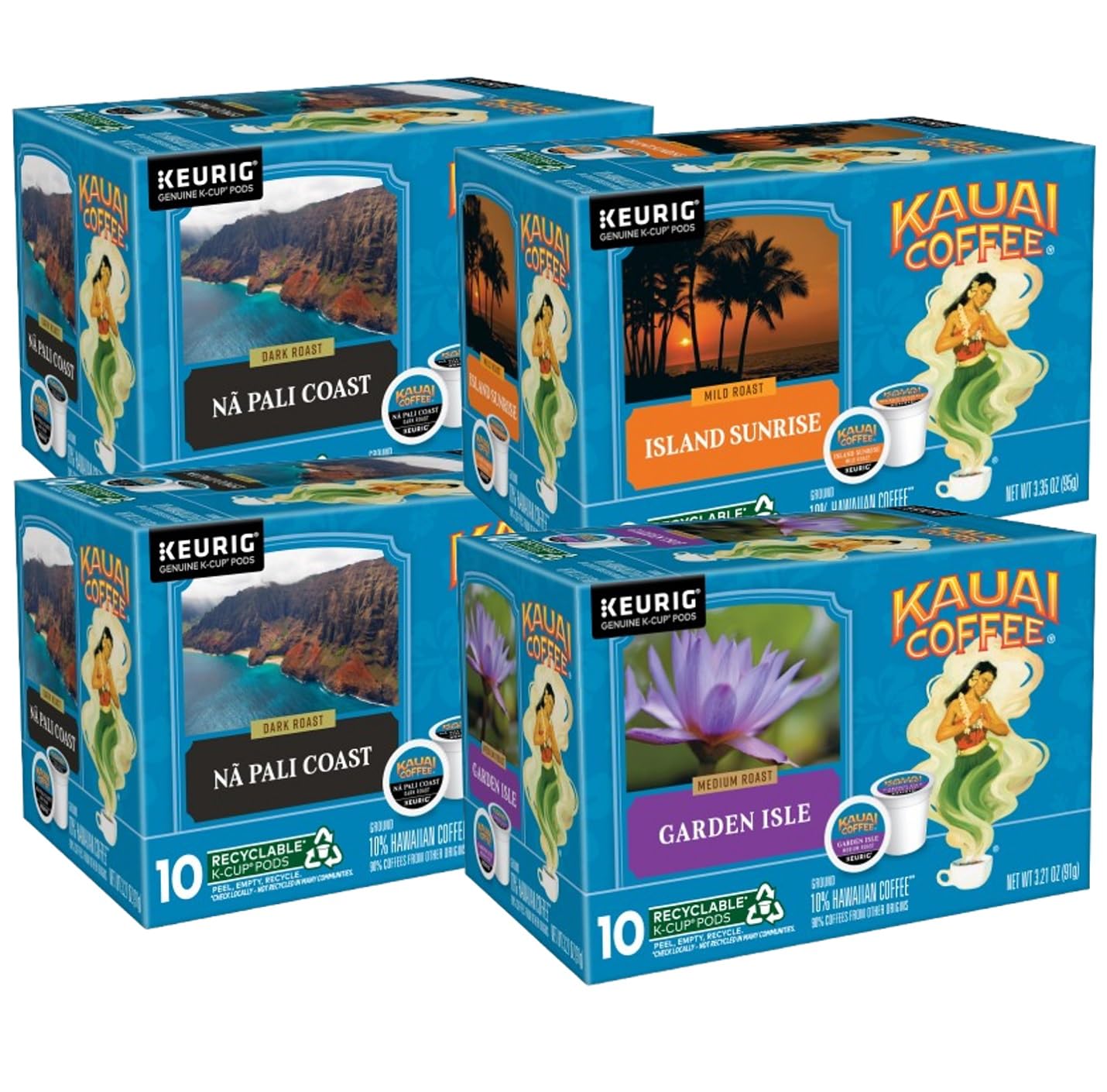 Kauai Coffee K-Cup Pods, Arabica Coffee, Mild to Dark Roast, 10 Count (Pack of 4)