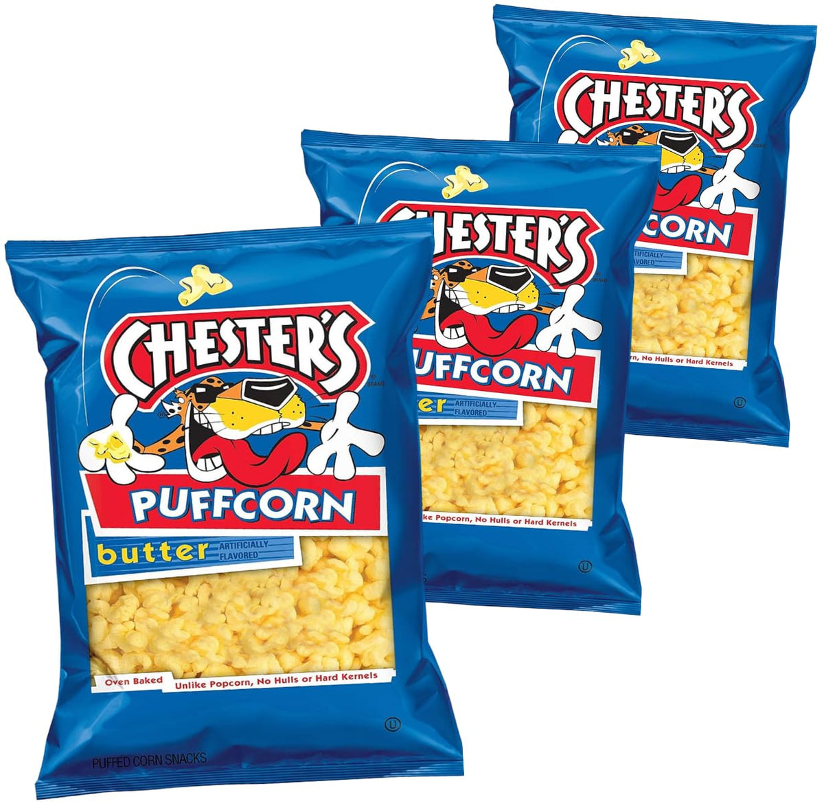 Chesters Butter Puffcorn 3.25 Oz | No Hulls Or Hard Kernels | Pack Of 3