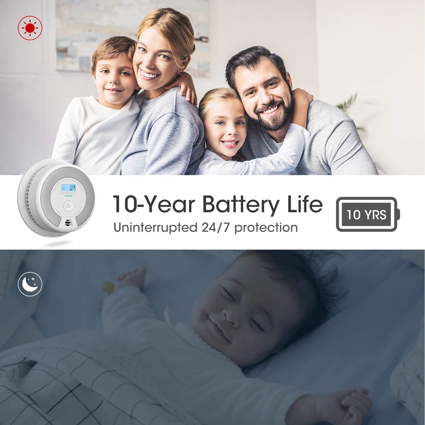 X-Sense 10-Year Battery Combination Smoke Carbon Monoxide Alarm Detector With Large Lcd Display, Standalone Model, 3-Pack