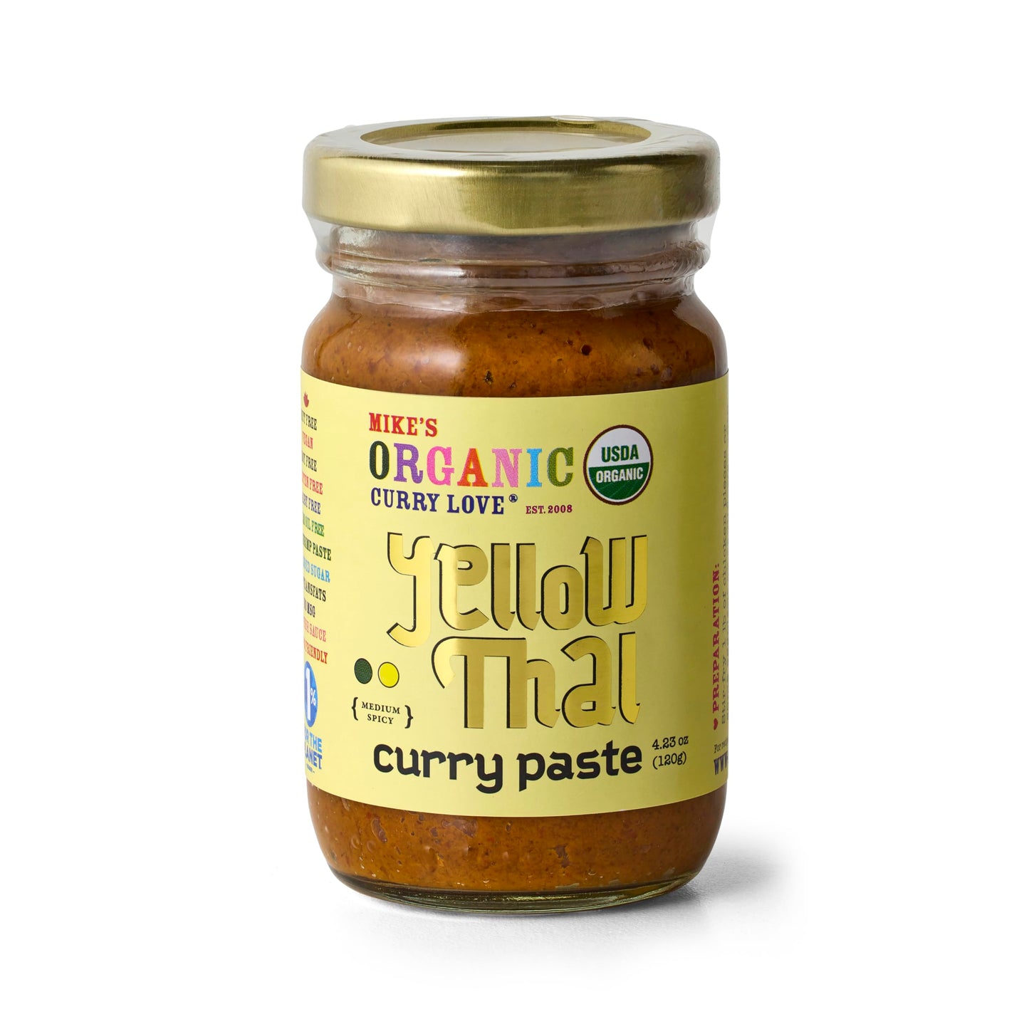 Yellow Thai Curry Paste ORGANIC. VEGAN. DAIRY FREE. SUGAR FREE. KETO FRIENDLY. MADE IN THAILAND. Case of 6 x 4.23 oz Glass Jars