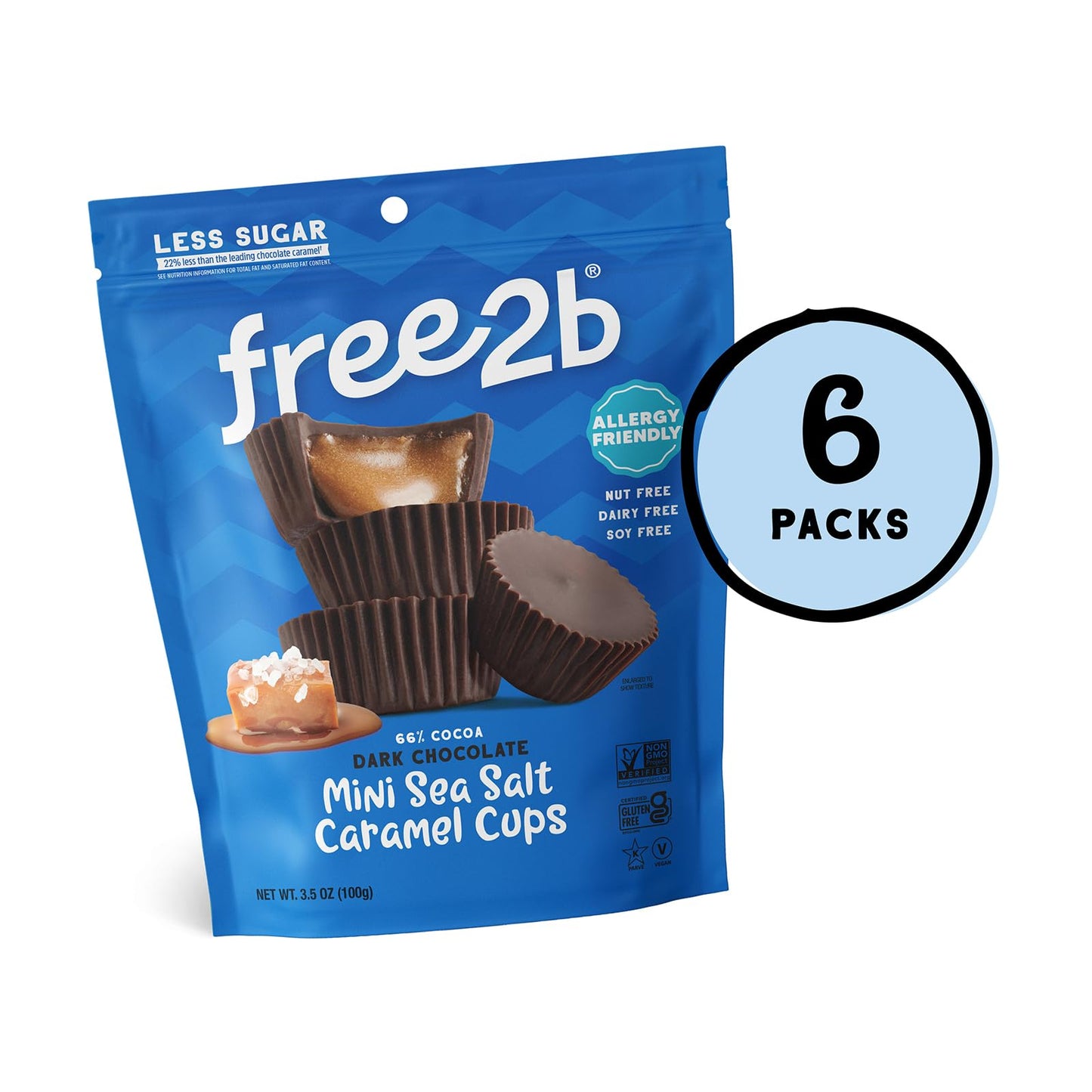 Free2B Sea Salt Caramel Mini Cups, Safe For School And Allergy Friendly - Gluten-Free, Dairy-Free, Nut-Free, And Soy-Free - Dark