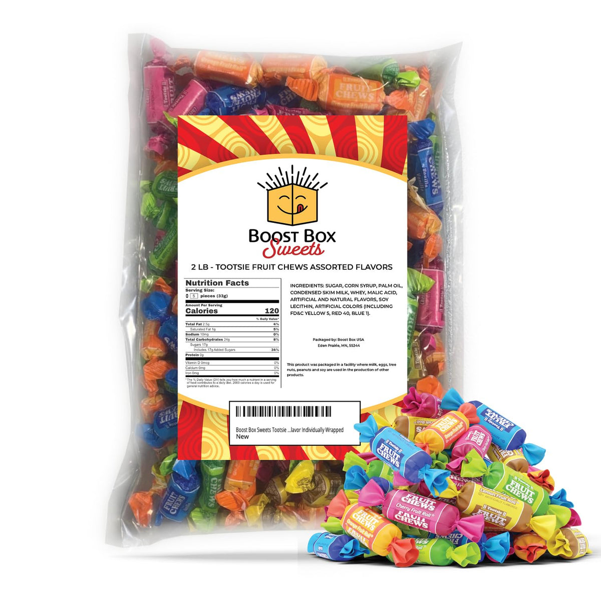 Tootsie Roll Fruit Chews 5-Flavor Individually Wrapped Bulk Multicolored Taffy Candy (2 Pound)