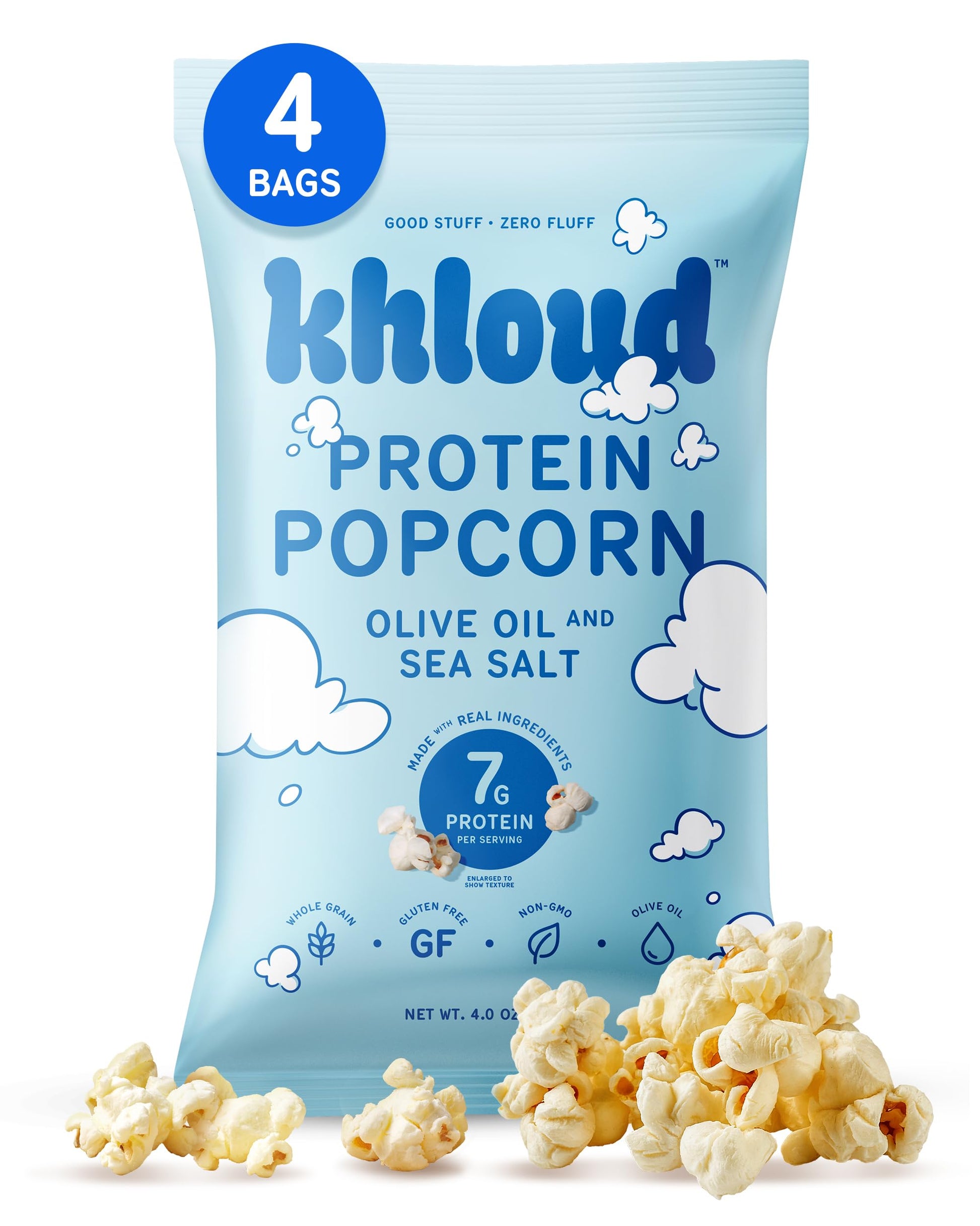 Khloud Protein Popcorn, Olive Oil & Sea Salt - Protein Popcorn Made with Ingredients & 7g Protein - Non-GMO & Low Sodium Healthy