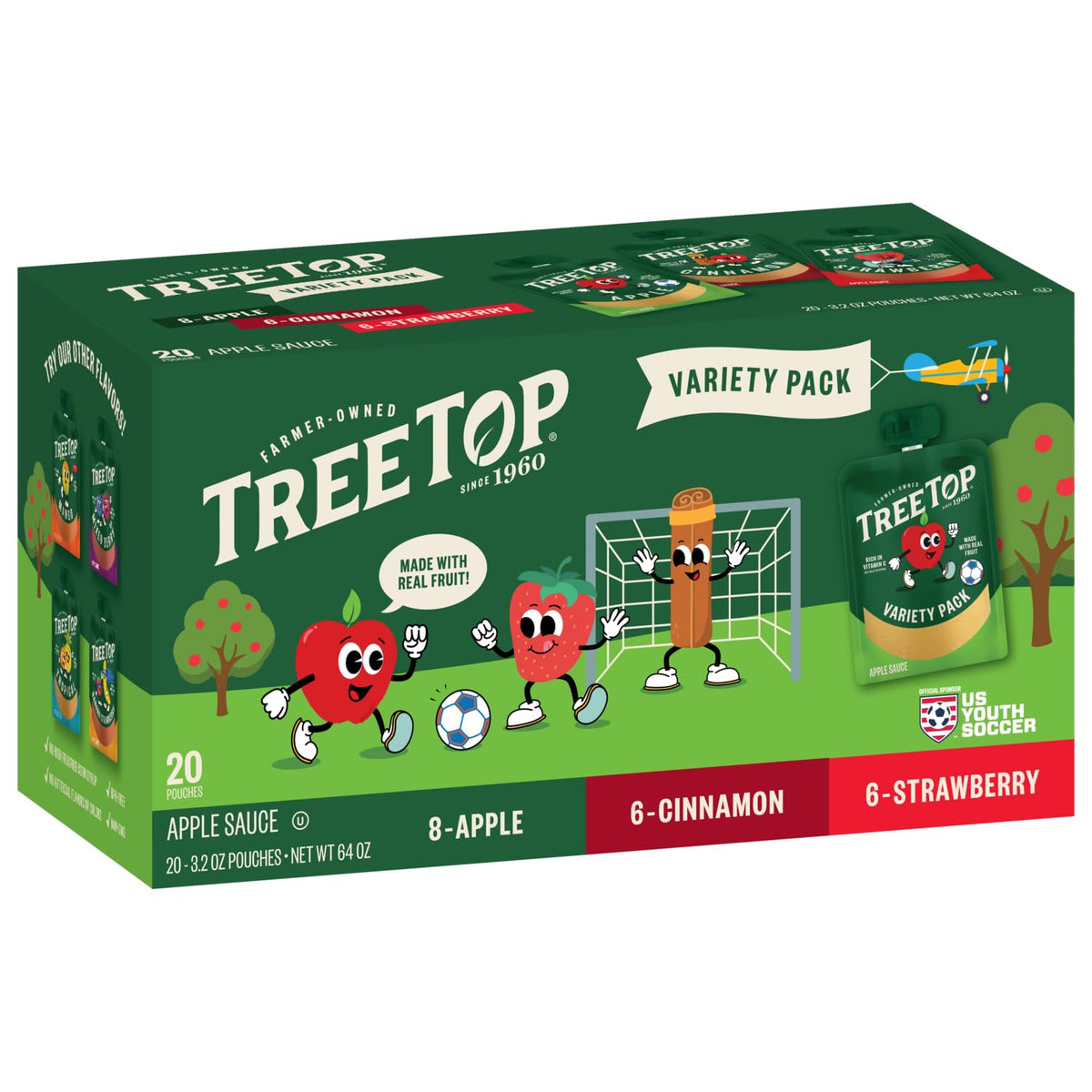 Tree Top Variety Pack Apple/Straw/Cinn Apple Sauce Pouches, 3.2 Oz, 20 Pouches