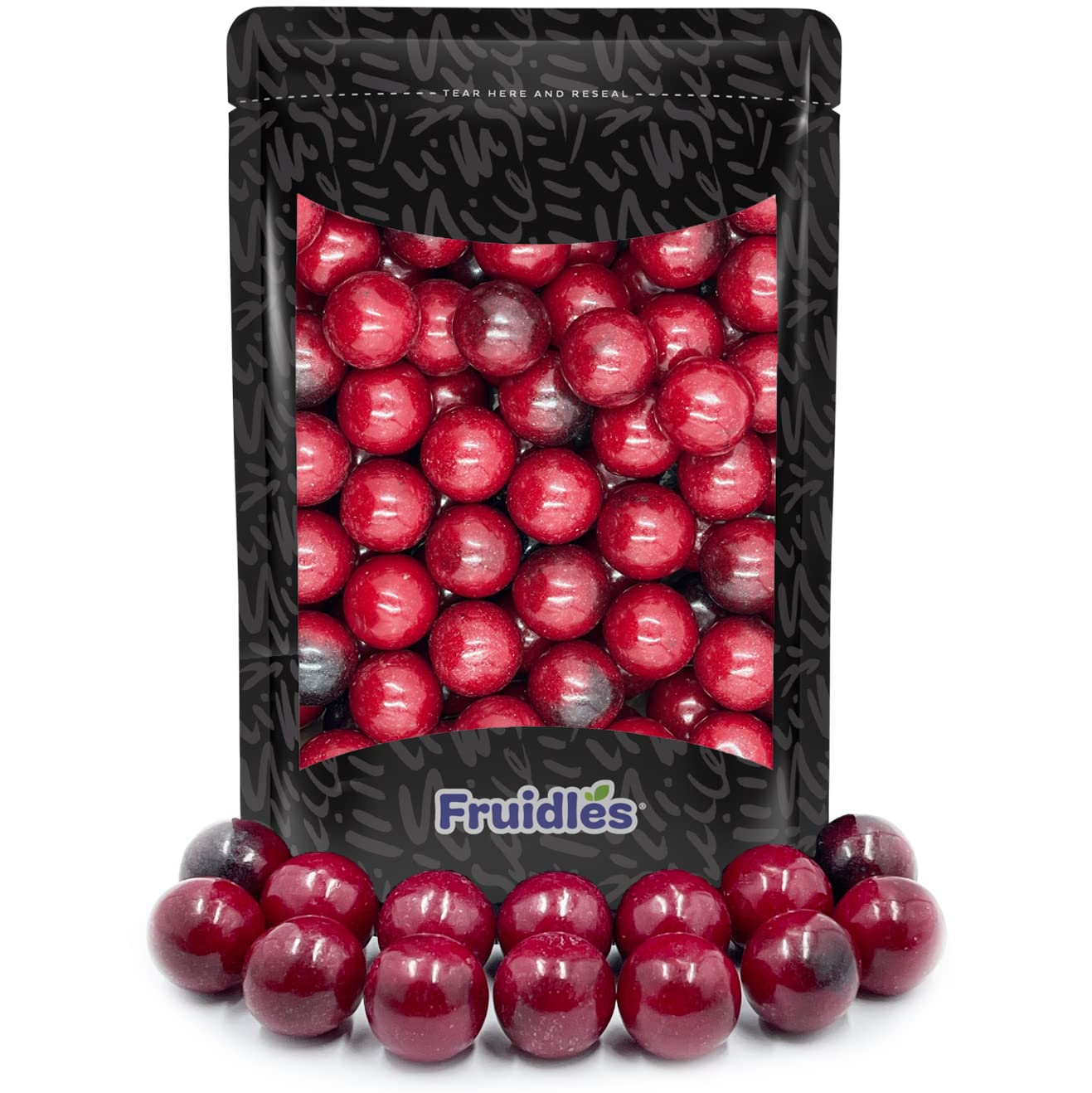 Fruidles Black Cherry Gum Balls Fruit Flavored, Candy Buffet Treats, Machine Size Refills, Kosher Certified Parve, 1 Inch (1 Pou