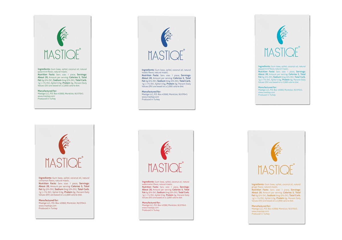 Mastiqe Sugar Free Hard Chewing Gum with Natural Mastic (Variety Pack, 12 Count)