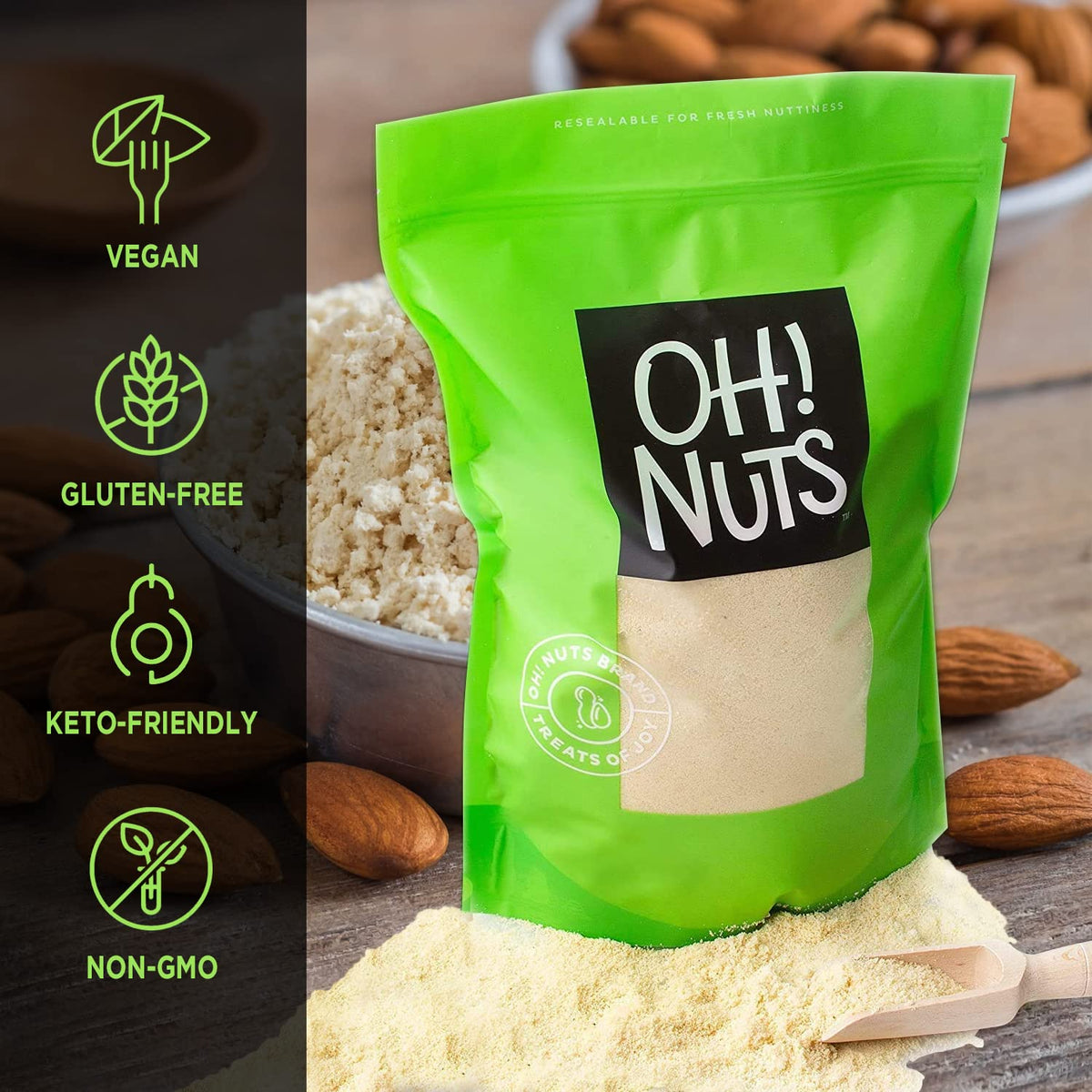 Oh! Nuts Blanched Almond Flour | All-Natural Wheat Substitute For Baking Delights Desserts Macarons, Marzipan | All-Purpose Kosher, Vegan, Paleo And Keto Friendly Diets, Gluten-Free (5.0 Pounds)