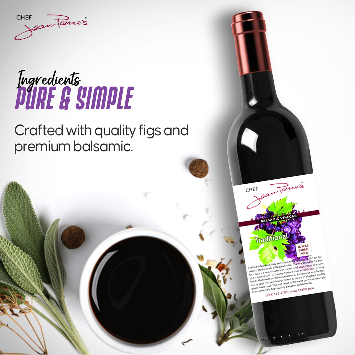 Chef Jean Pierre'S Italian Balsamic Vinegar - 375Ml (12.5Oz) Rich Grape Flavor, 18-Years Traditional Barrel Aged - Ideal For Enh