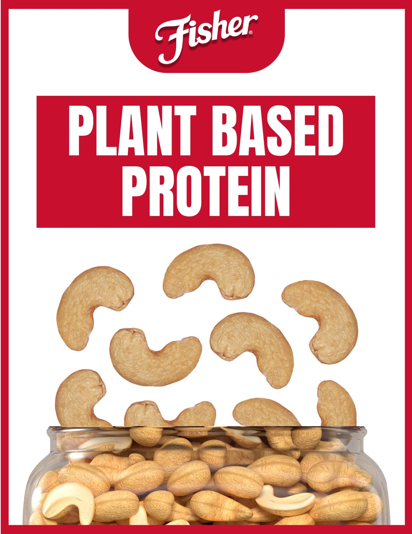 Fisher Whole Cashews, Oven Roasted, Sea Salt, 24 Ounces, Gluten Free, Vegan Protein, Snack