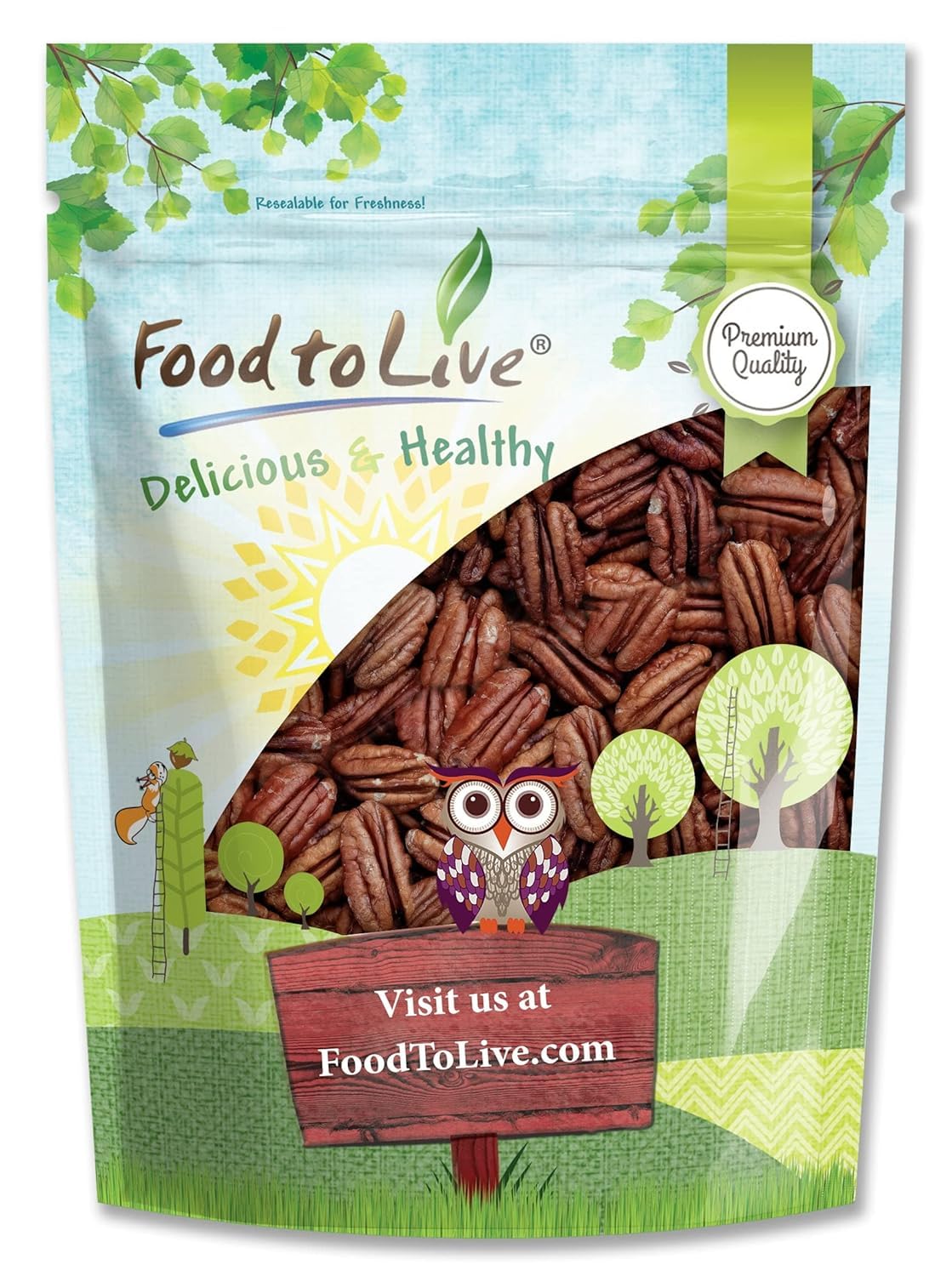 Food to Live - Dry Roasted Pecan Halves with Himalayan Salt, 4 Ounces - Oven Roasted Lightly Salted Pecan Nuts, Good Source of P