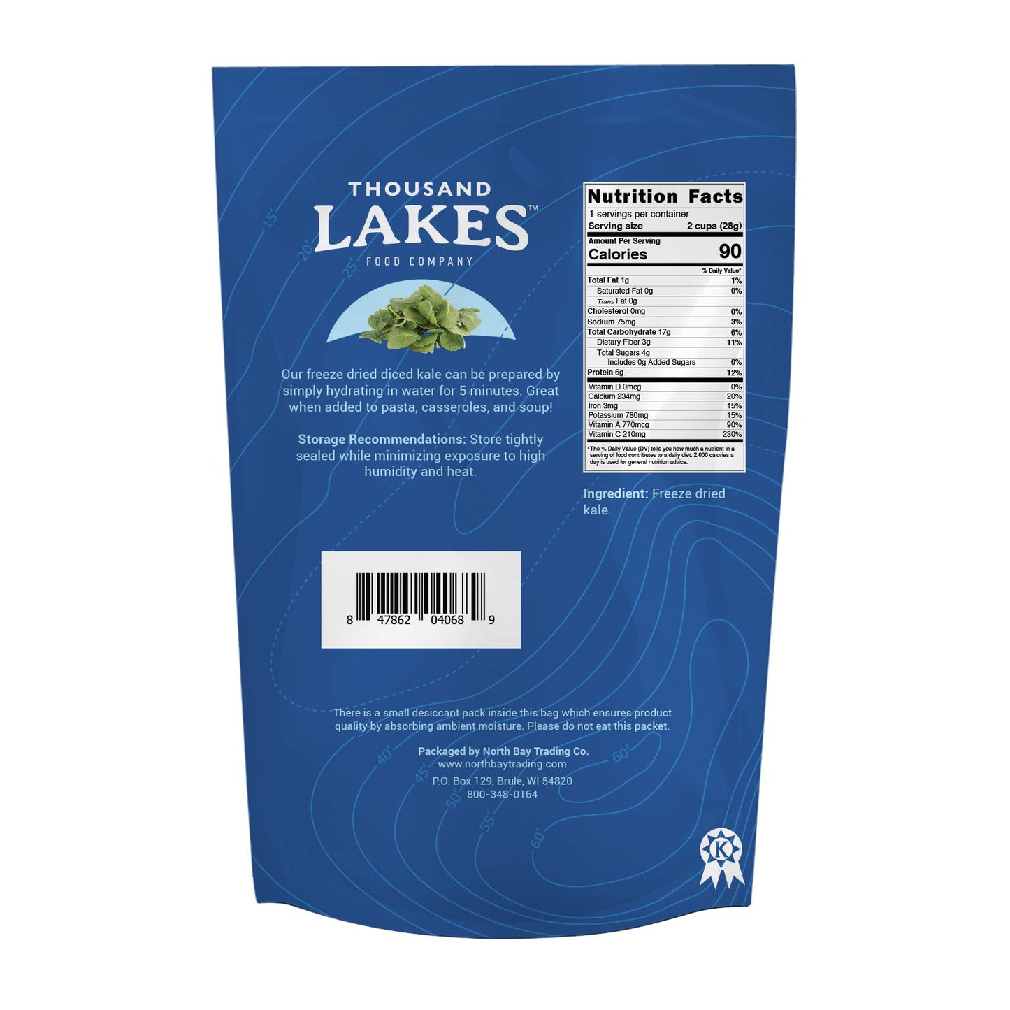 Thousand Lakes Freeze Dried Vegetables - Diced Kale 1 Ounce | 100% Kale Flakes | No Salt Added