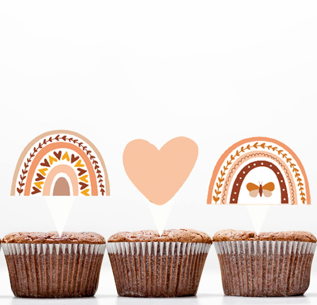 48 Pcs Boho Rainbow Party Cupcake Toppers For Boho Rainbow Birthday Party Decorations