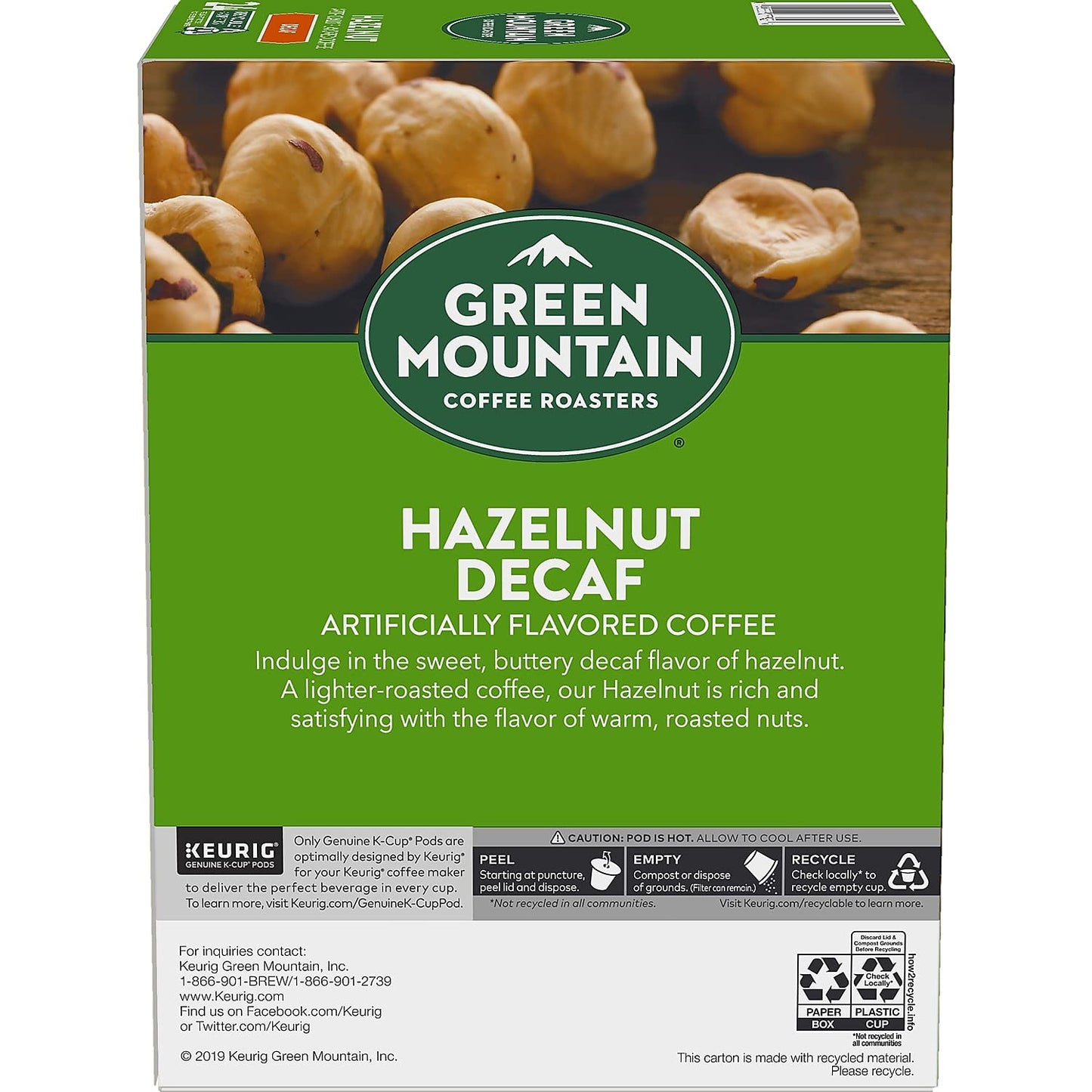 Green Mountain Coffee Hazelnut Decaf K-Cup Portion Pack, Light Roasted, 24 Count, Model 7792, Coffee