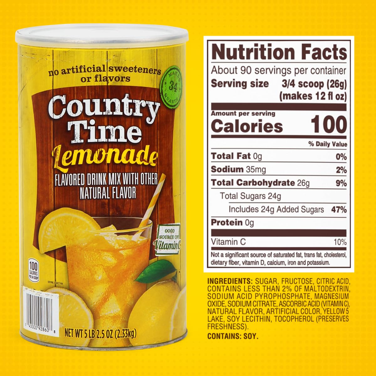 Powdered Lemonade Drink Mix- Countrytime Refreshing Lemonade Mix Powder Drink With Other Natural Flavor - Packaged In Resealable Canister With Easy Measure Scoop, 5Lb Bucket, 2 Pack (Total 10.3Lb)