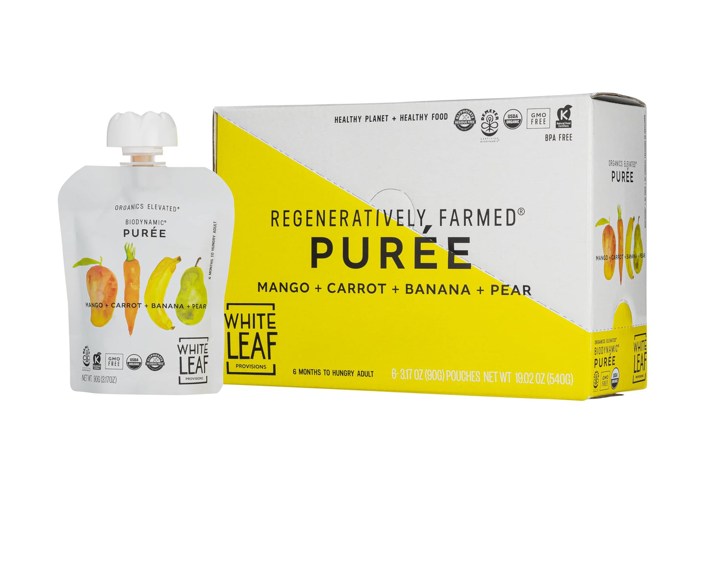 White Leaf Provisions Organic Baby Food Pouches - USDA, GMO & BPA Free Squeezable Toddler Snacks - 24 x 90 grams (24 Pouches, Ma
