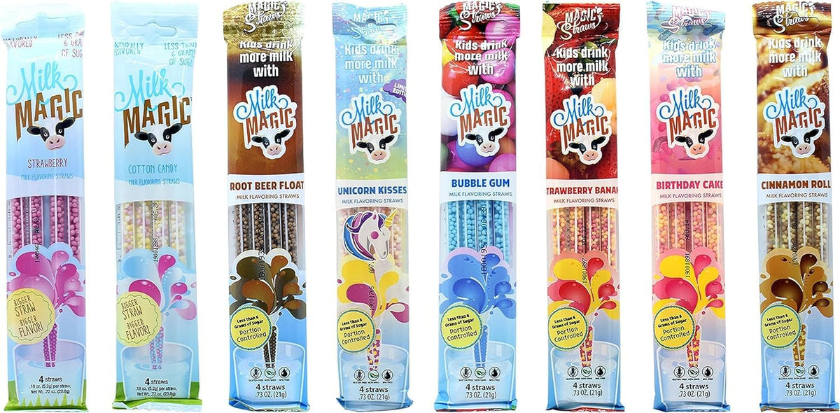 Milk Magic Sweet And Savory Bundle Milk Flavoring Straw | Gluten-Free Bpa Free Non-Gmo Low In Sugar All-Natural Flavor Straws | Encourage Milk Drinking With Flavor-Filled Straws - Pack Of 8