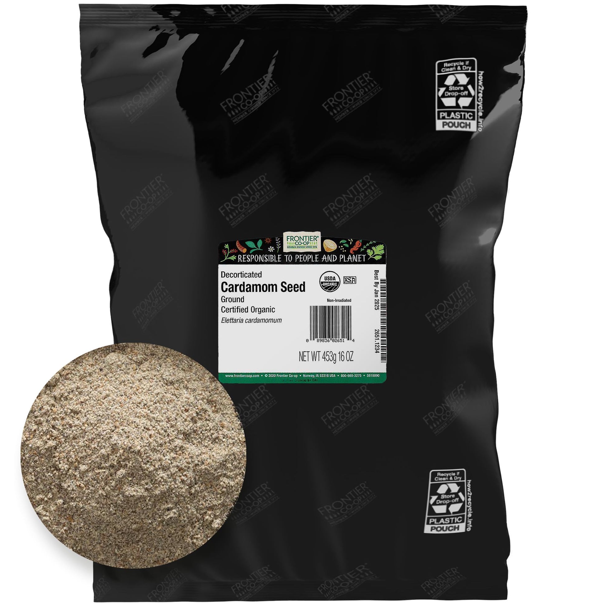 Frontier Cardamom Seed, Decorticated (No Pods), Powder Certified Organic, 16 Ounce Bag