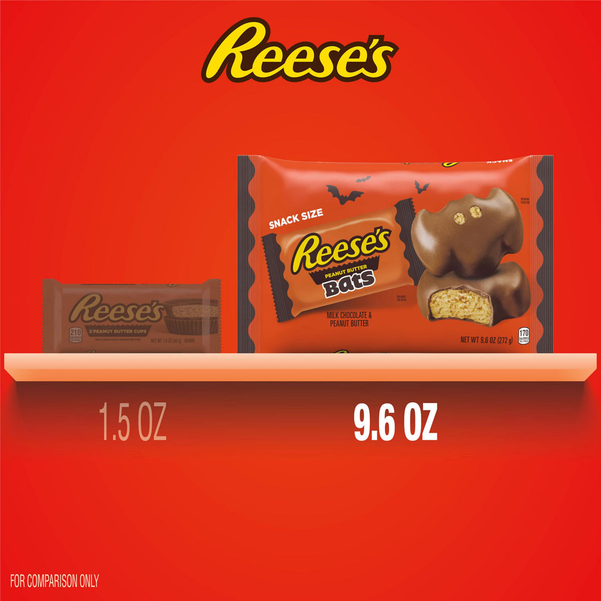 REESES Milk Chocolate Peanut Butter Snack Size Bats, Halloween Candy Bag, 9.6 oz