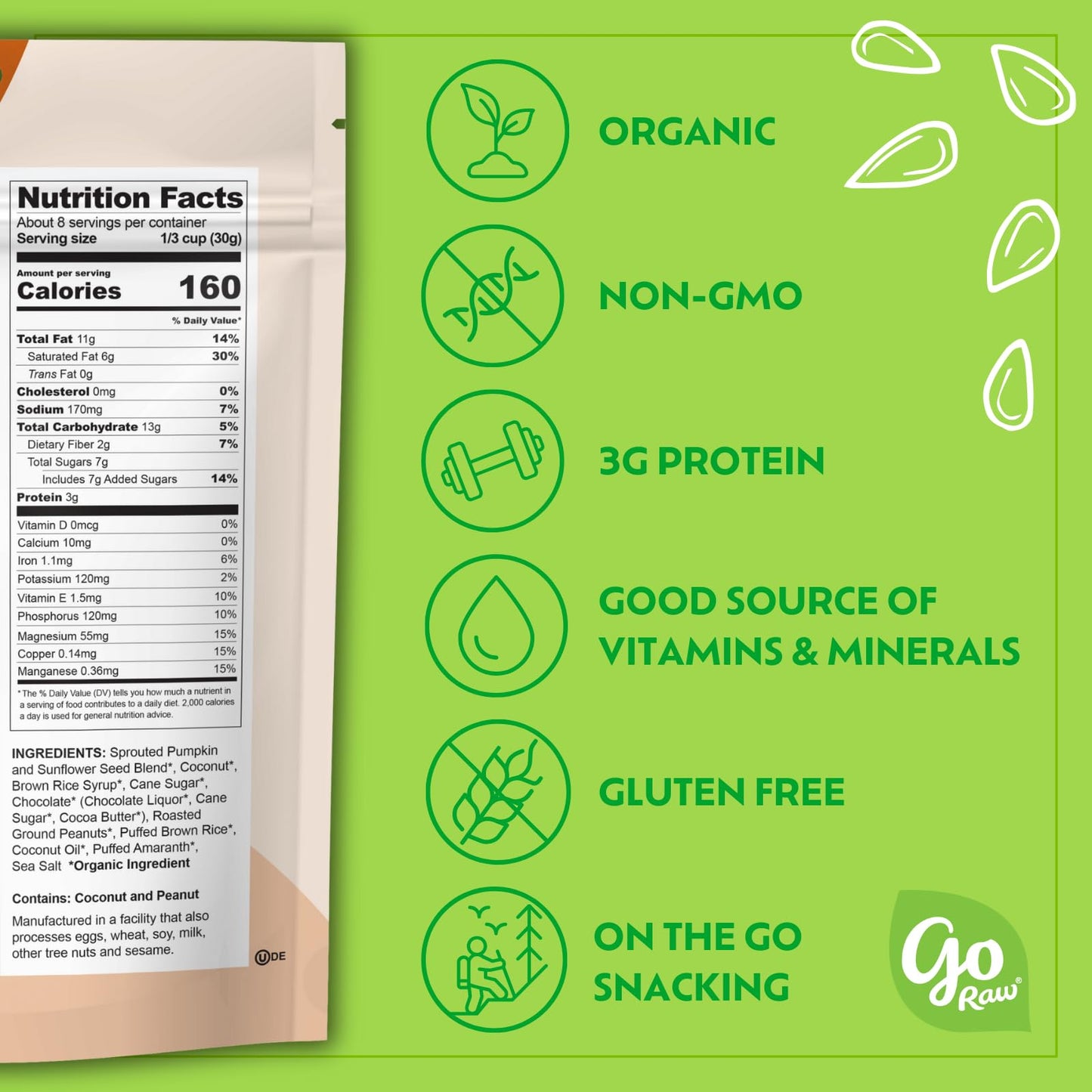 Go Raw Chocolate Peanut Butter Snacking Granola, 8Oz Pouch