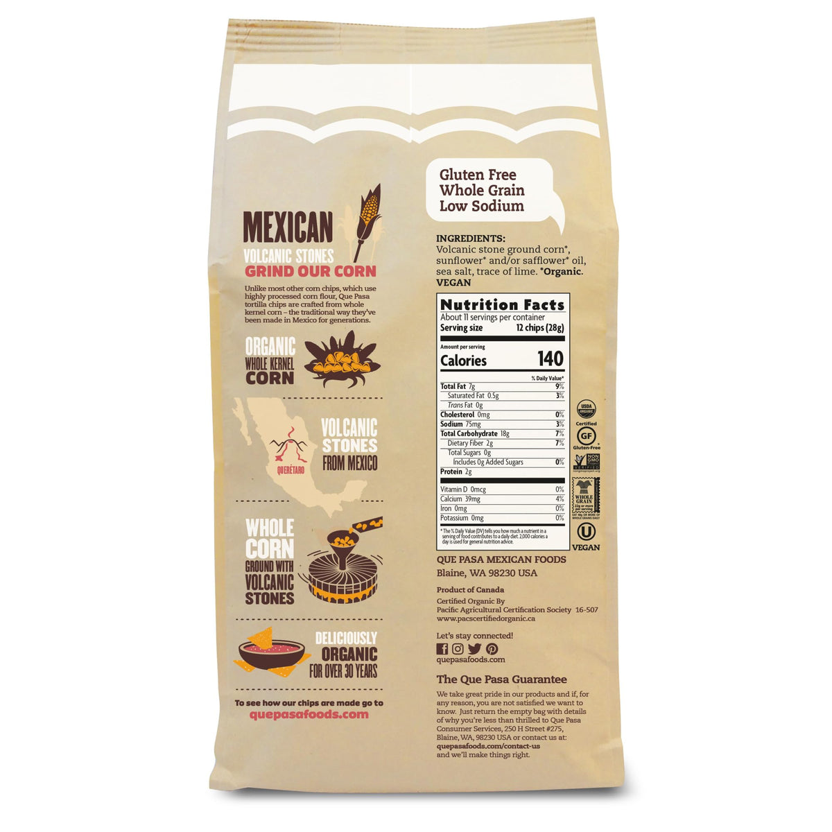 Que Pasa Organic White Corn Tortilla Chips, 11 oz (Pack of 6), Gluten Free, Non-GMO, by Natures Path