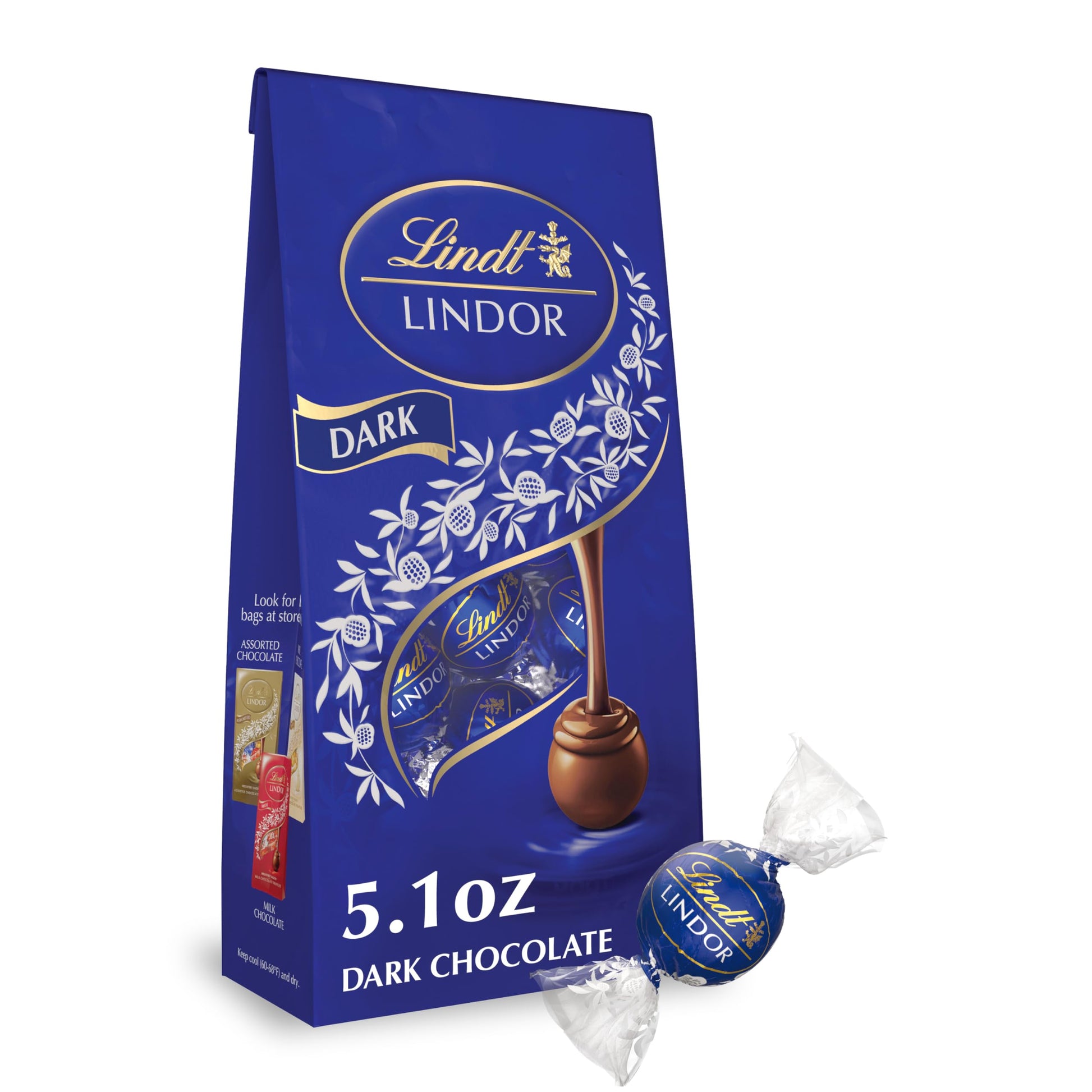 Lindt Lindor Dark Chocolate Candy Truffles, Dark Chocolate With Smooth, Melting Truffle Center, 5.1 Oz. Bag