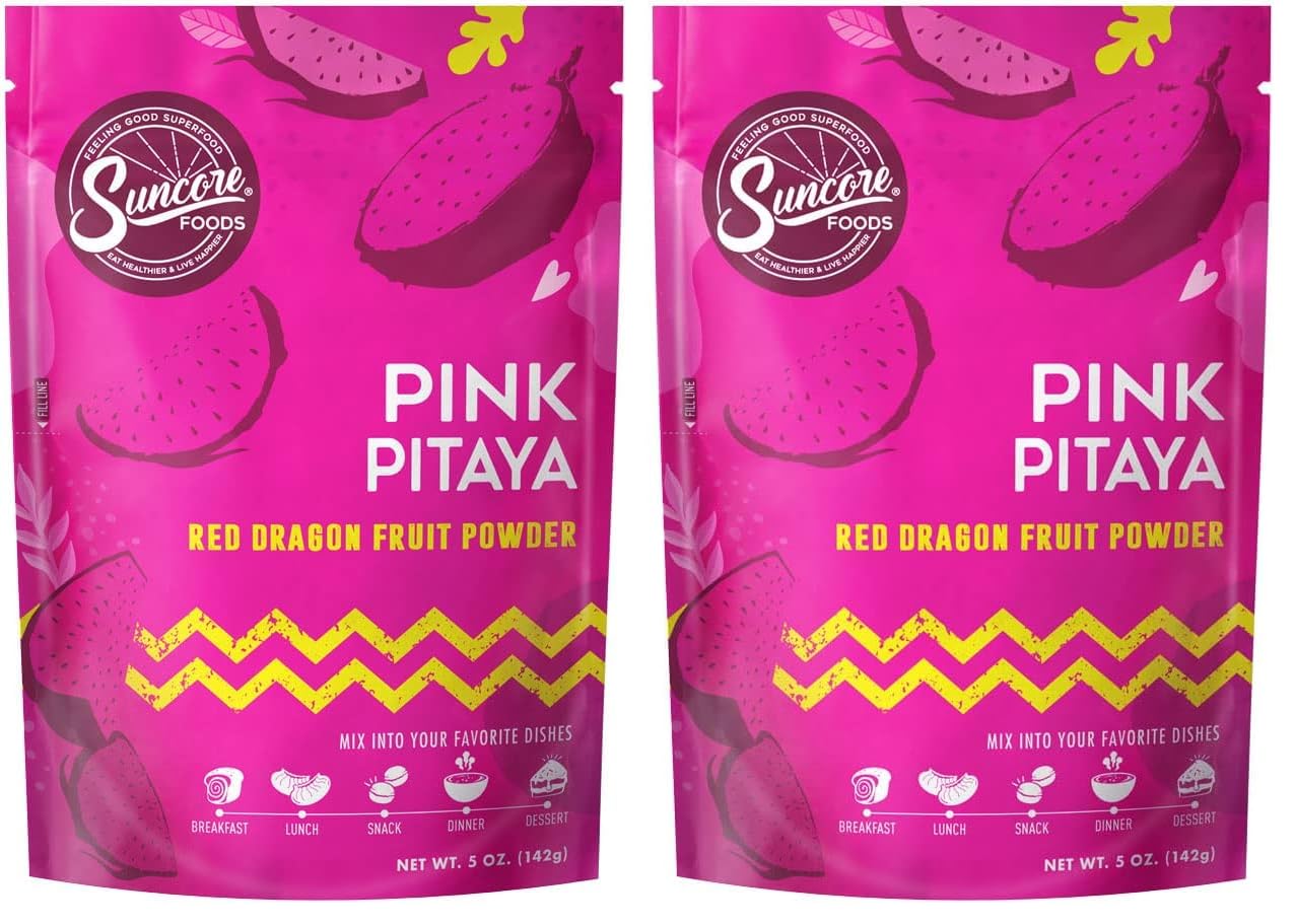 Suncore Foods Pink Pitaya Powder, Pink Food Coloring Powder, Gluten-Free, Non-GMO, 5oz (2 Pack)