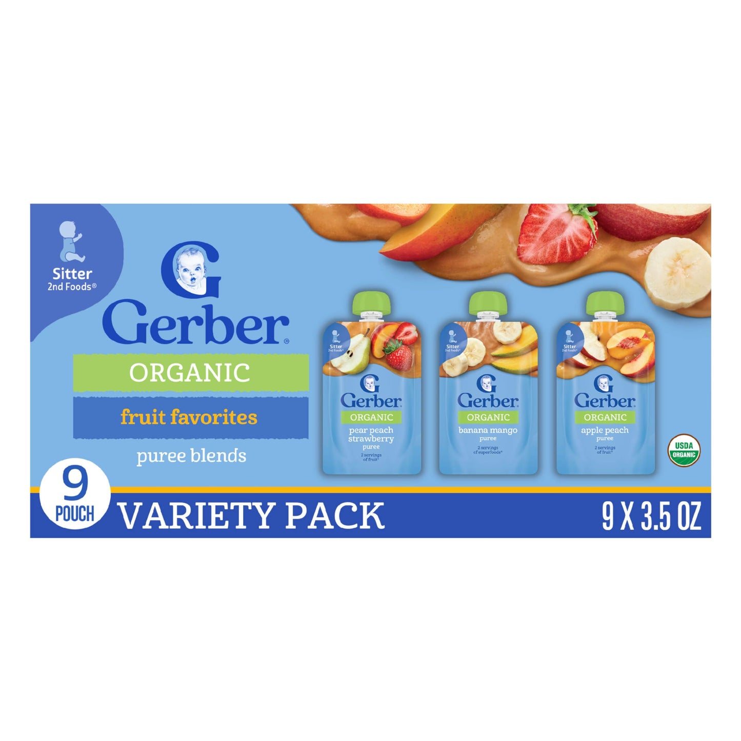 Gerber Organic Pouches Value Pack, 3.5 Oz Pouch (9 Pack)