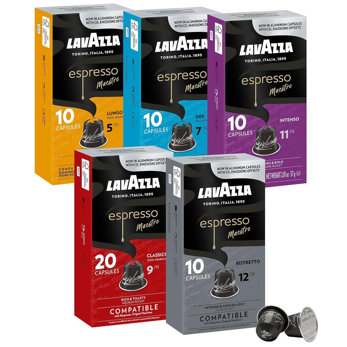 Lavazza Espresso Coffee Variety Pack Capsules for Nespresso Original Machines, 120 Count, 10 Count (Pack of 12)