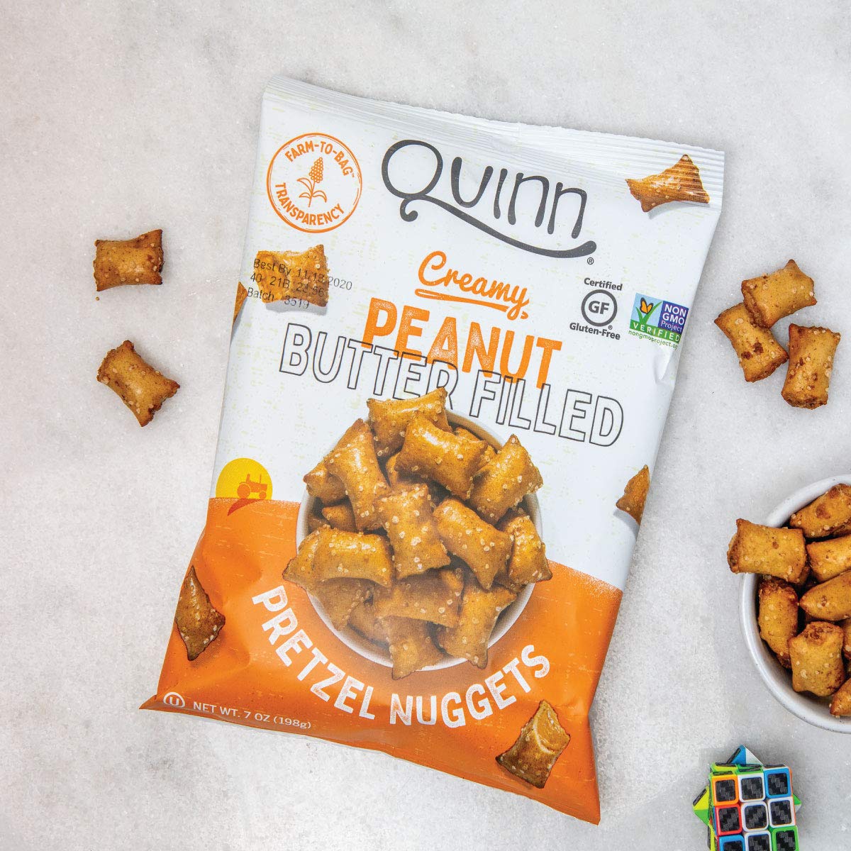 Quinn Gluten Free Peanut Butter Filled Pretzel Nuggets - Made With Real Ingredients, Whole Grain Sorghum, Sea Salt, Vegan, Dairy
