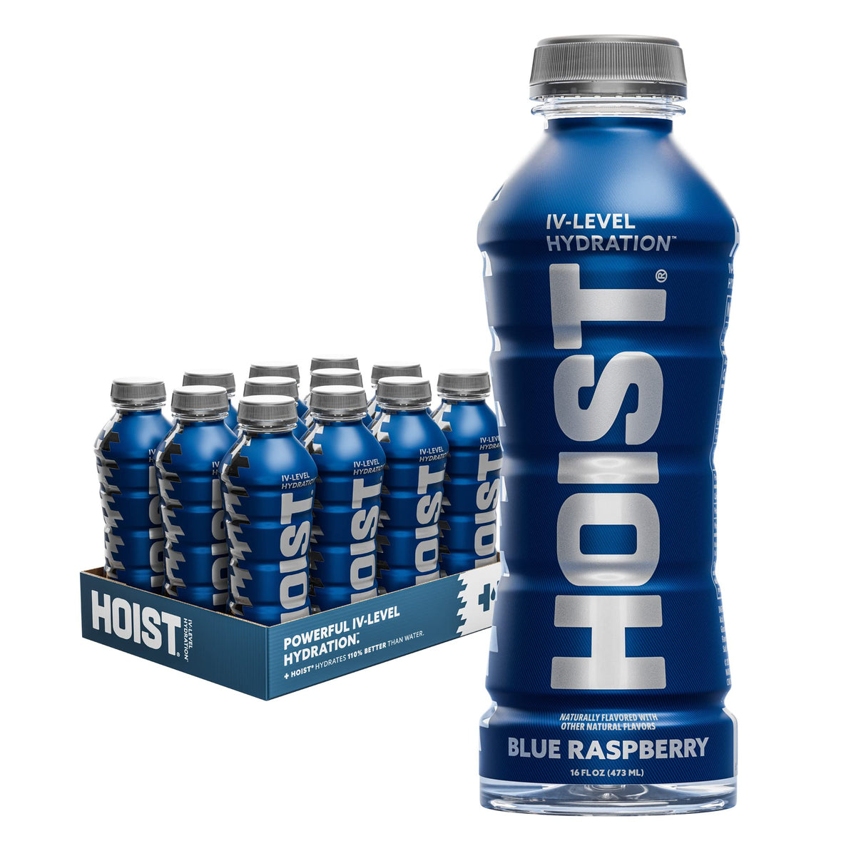 HOIST Premium Hydration Electrolyte Drink, IV-Level Hydration, Blue Raspberry, 16 Fl Oz (Pack of 12)