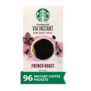 Starbucks Via Instant Coffee, Dark Roast Coffee, French Roast, 100% Arabica, 12 Boxes (96 Packets)