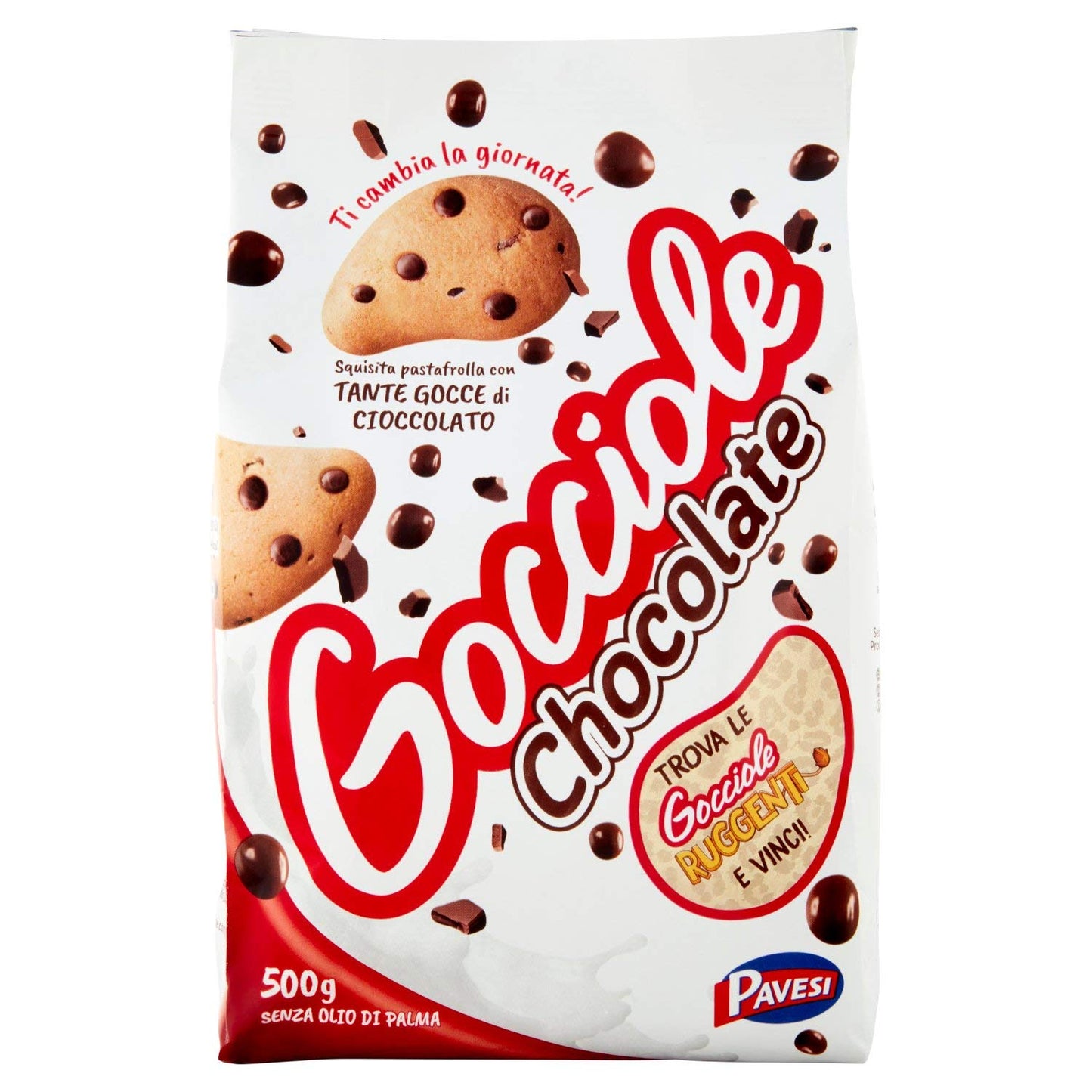 Pavesi: Gocciole Chocolate Biscuits with Chocolate drops , no palm oil - 17,6 Oz /500g , (Pack of 4)