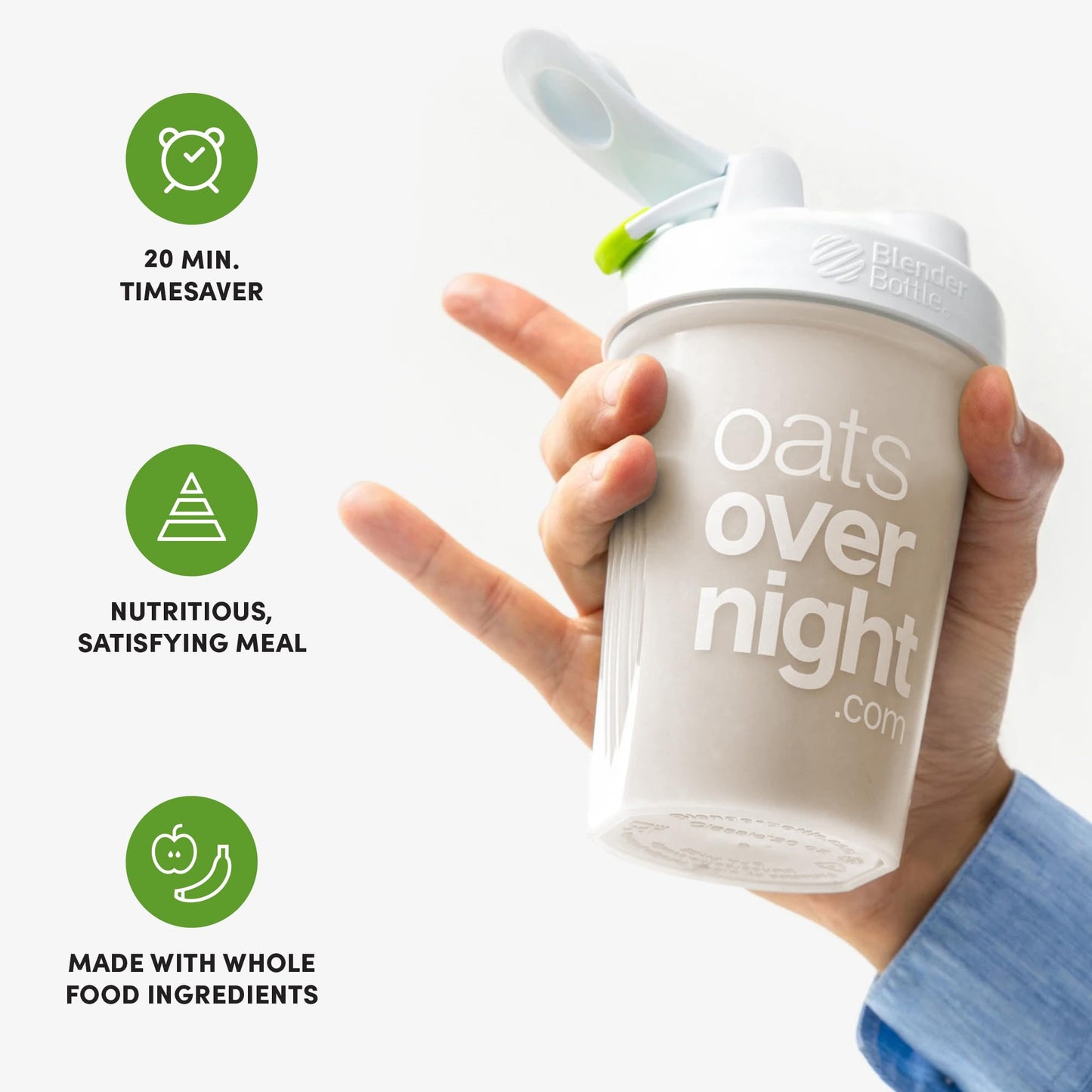 Oats Overnight Vegan Protein Shake Variety Pack - High Protein, High Fiber - 8 Pack + BlenderBottle - Gluten Free, Non-GMO