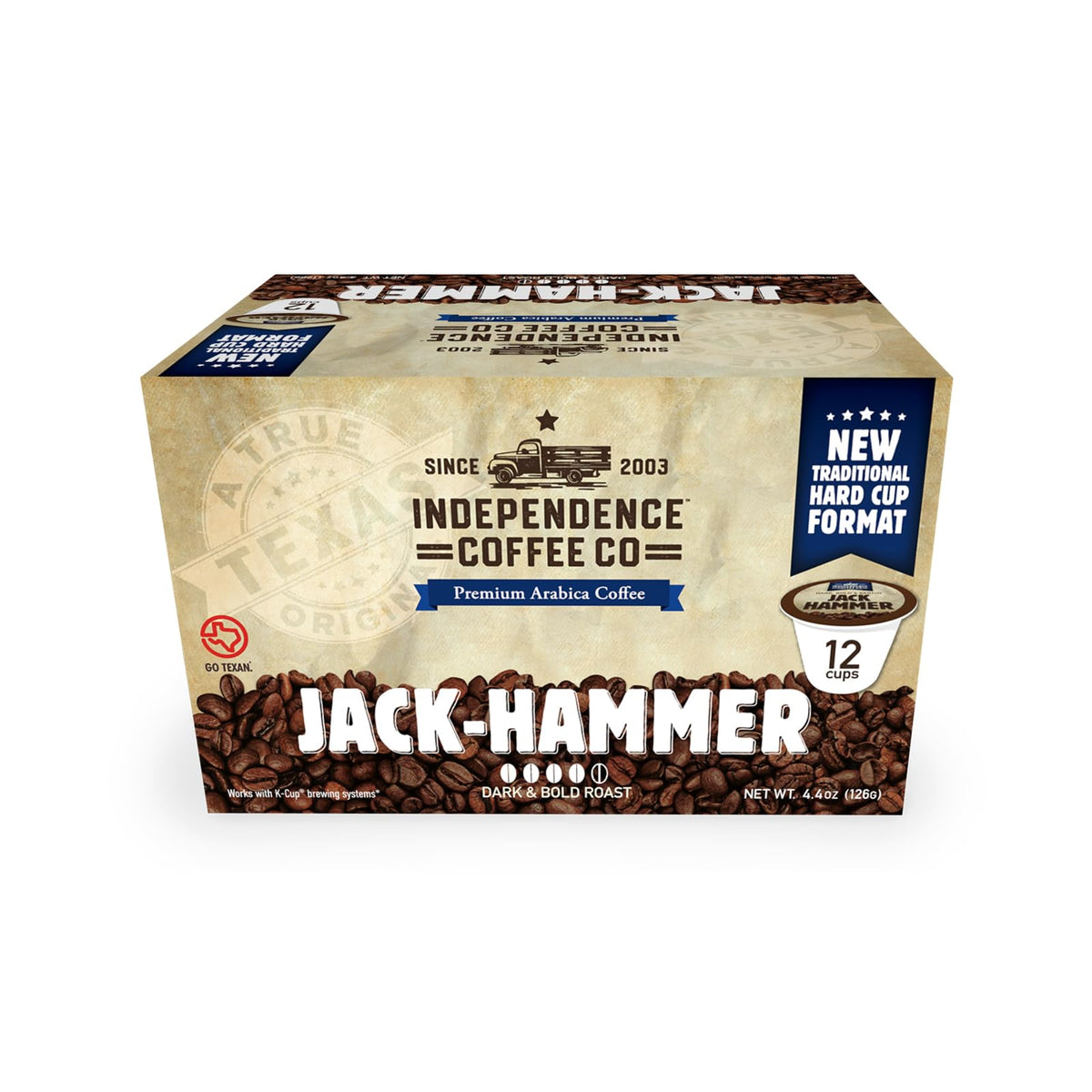 Independence Coffee Co. Jackhammer Bold And Earthy, Dark Roast, Single Serve Coffee K Cup Pods, 12 Count