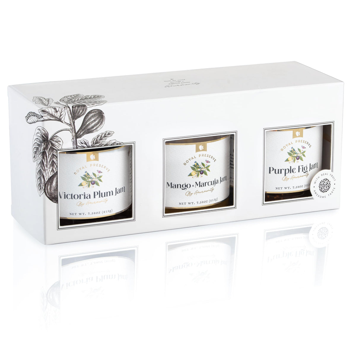 Gourmanity Set of 3 Jam Gift Set, Jellies and Preserves Assortment - Victoria Plum Jam, Purple Fig Jam and Mango and Passion Fru