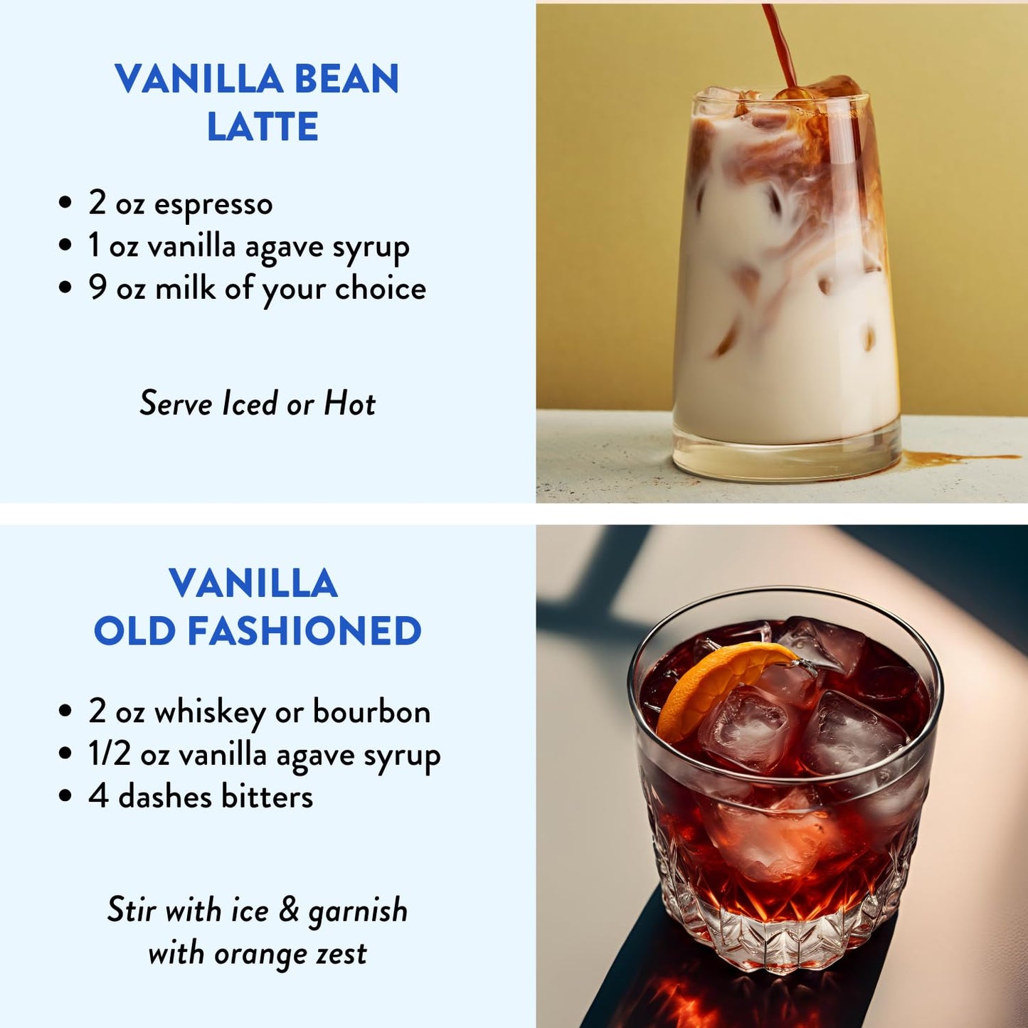Vanilla Bean Agave Simple Syrup for Coffee & Cocktails - Sweetened with Organic Agave Nectar - Infused with Real Vanilla Bean - 36 oz