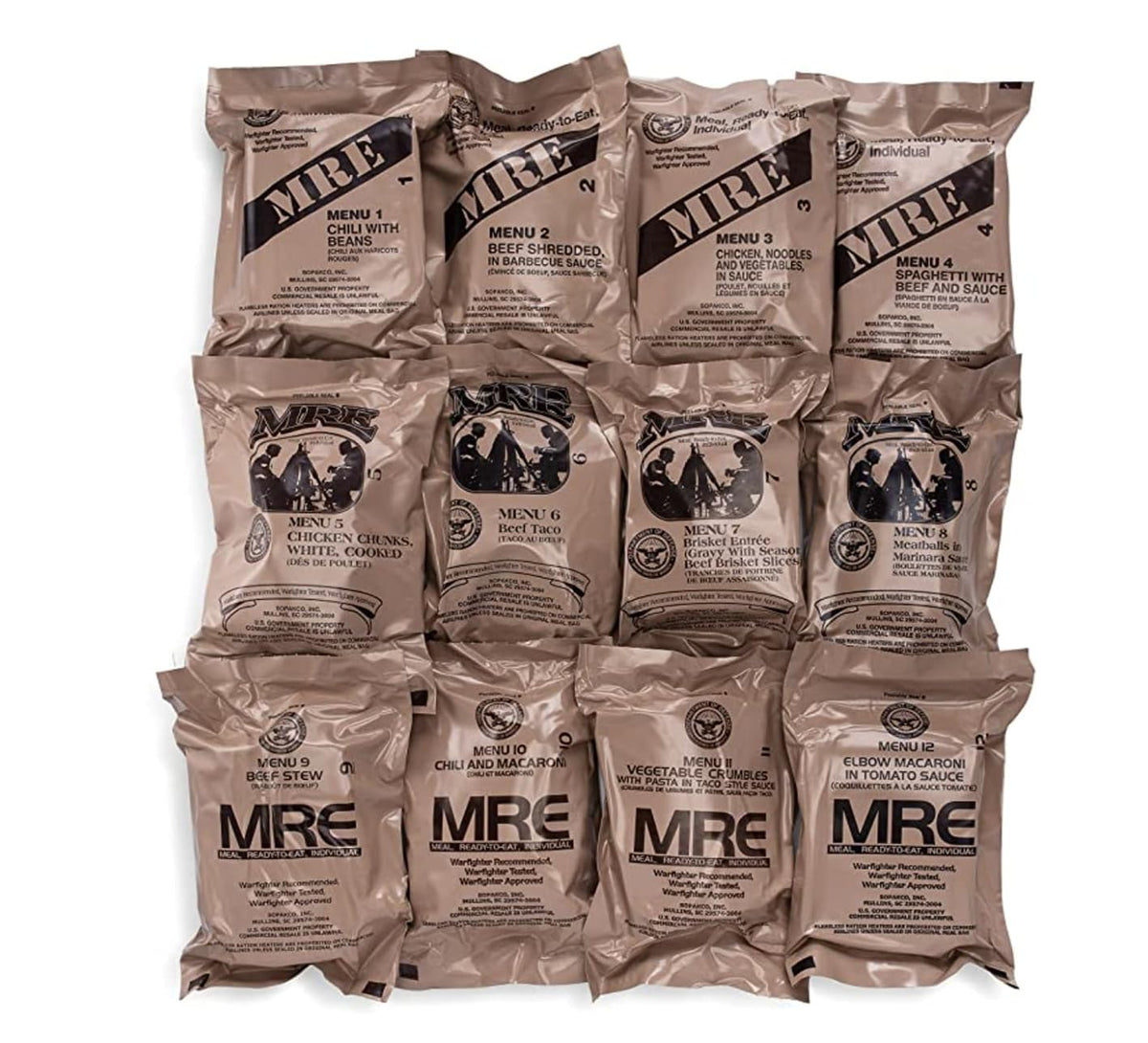Wornick Mre Meals Ready To Eat, Emergency Food Supply, Survival Camping Outdoor 12 Pack Inspection 2025, 2026 Or Better (4 Meals (Random), 4, Count)