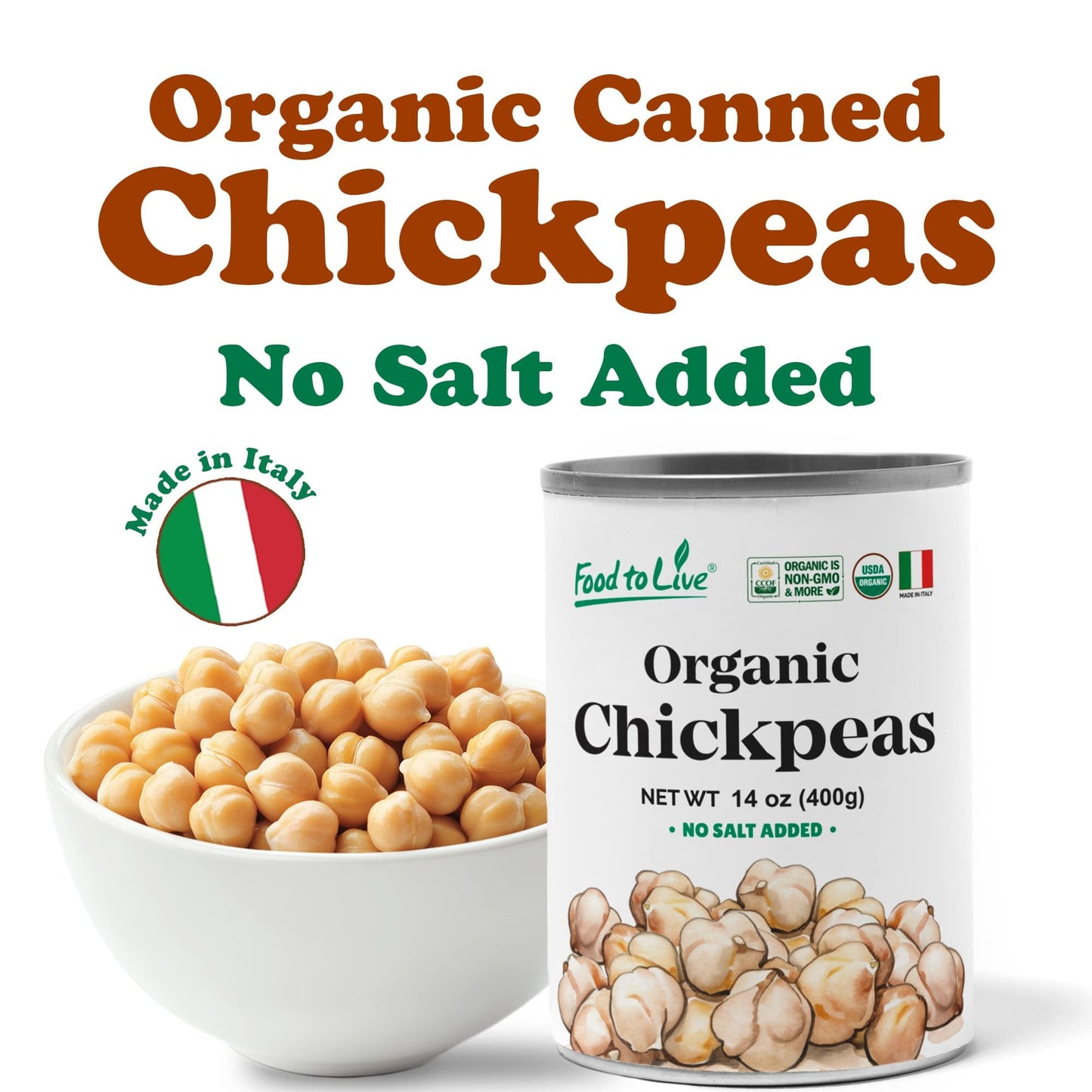 Food To Live Organic Canned Chickpeas, 14 Oz (Pack Of 2) - Unsalted Non-Gmo Garbanzo Beans. Vegan. Good Source Of Fiber And Prot