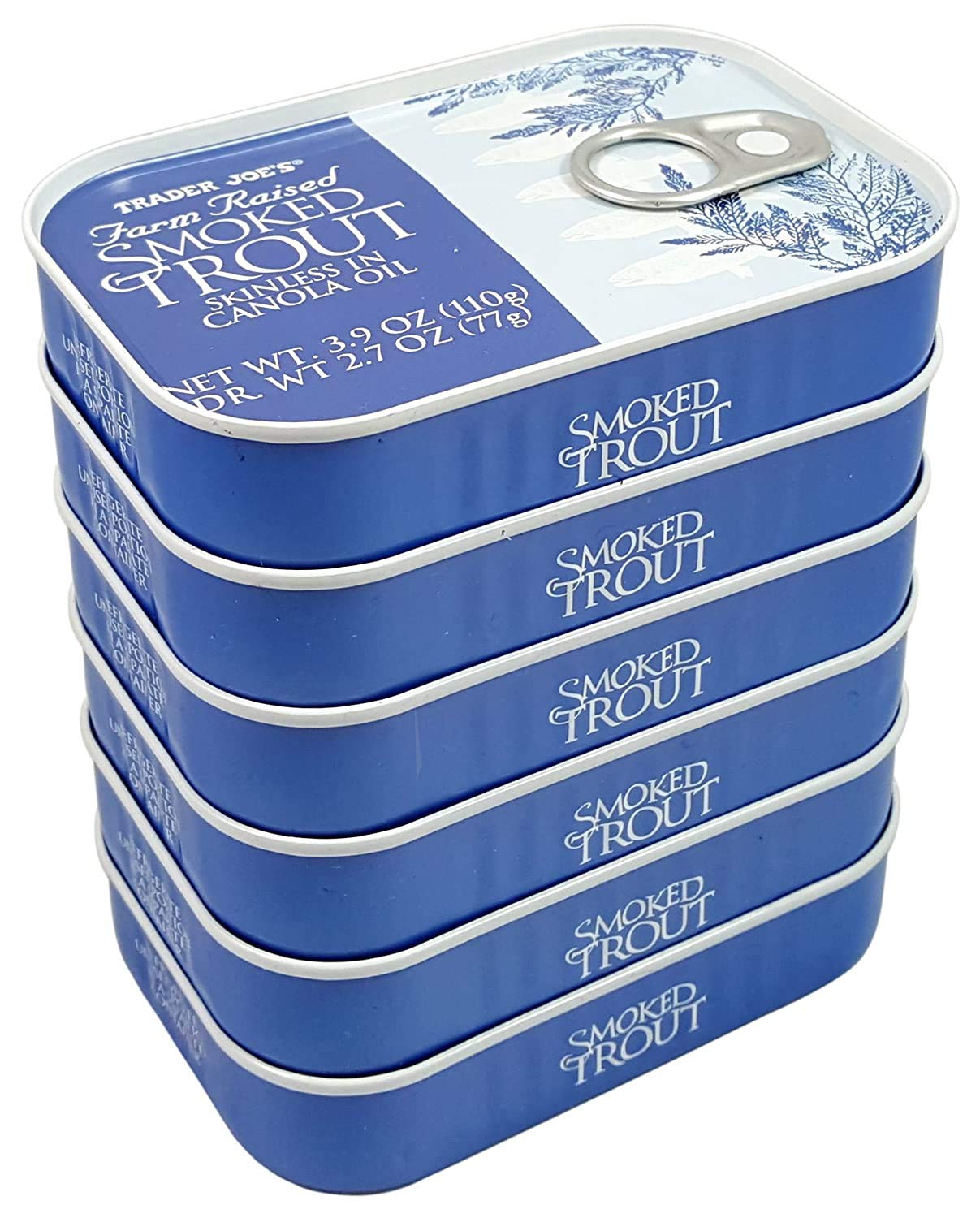 Trader Joes Smoked Trout Fillets in Oil, Skinless, 3.9 oz Tin, 6 Pack
