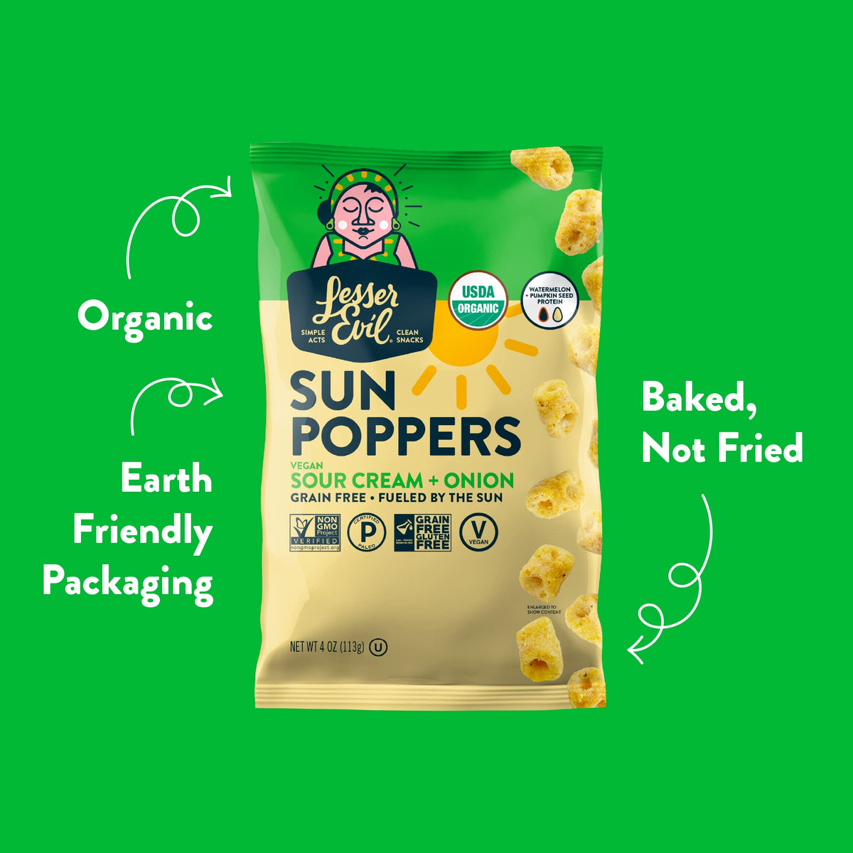 Lesserevil Sour Cream And Onion Sun Poppers 4 Oz