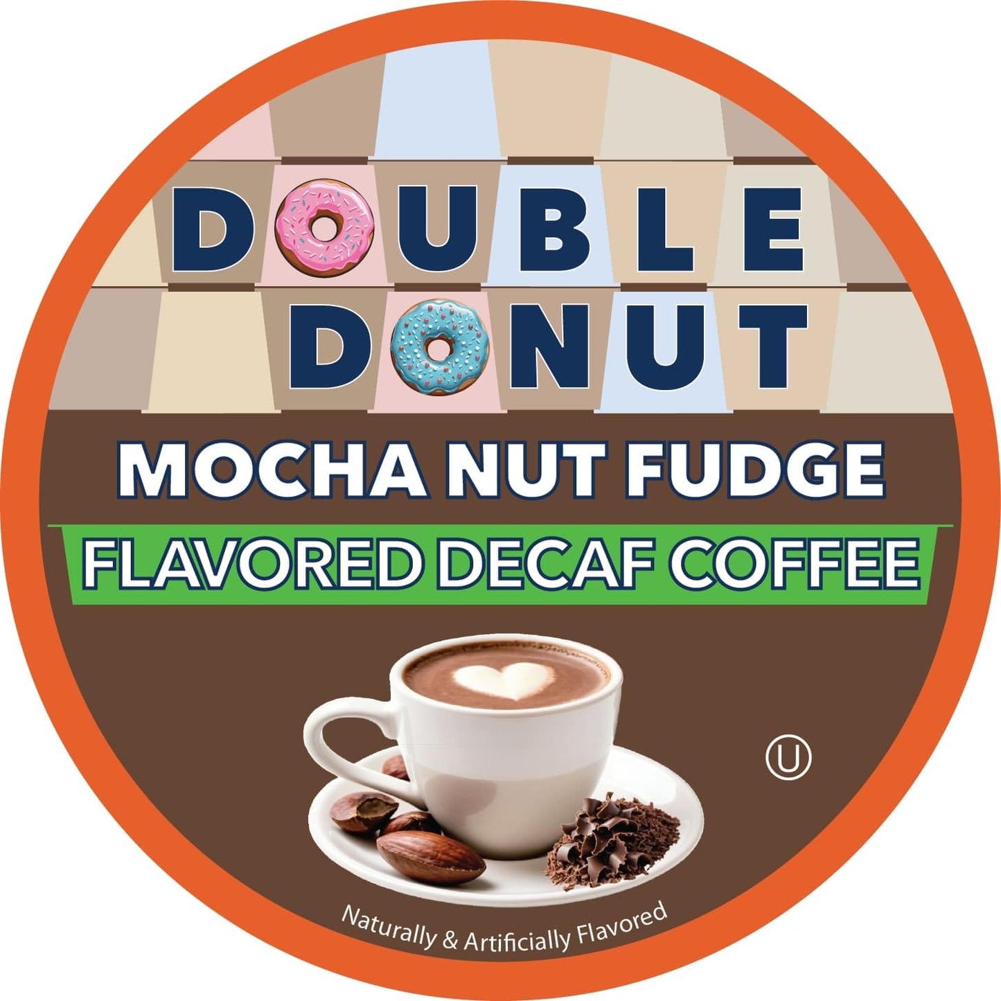 Double Donut Coffee Medium Roast Decaf Coffee Pods, Mocha Nut Fudge Flavored, For Keurig K-Cup Machines, 20 Single-Serve Capsules Per Box