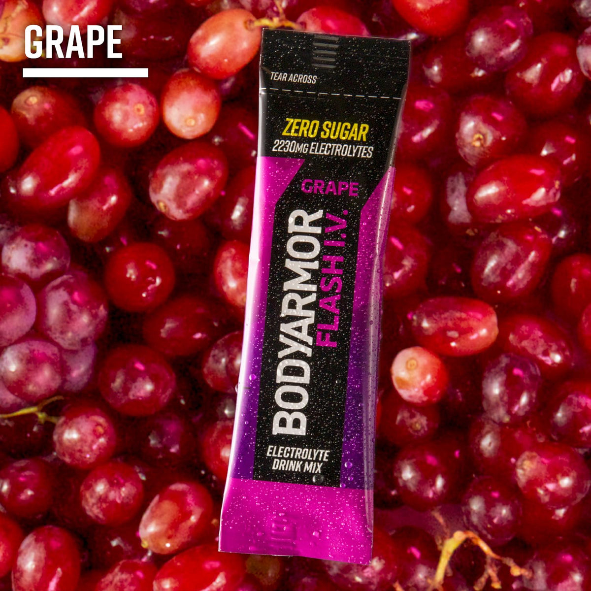 BODYARMOR Flash IV Electrolyte Packets, Grape - Zero Sugar Drink Mix, Single Serve Packs, Coconut Water Powder, Hydration for Wo
