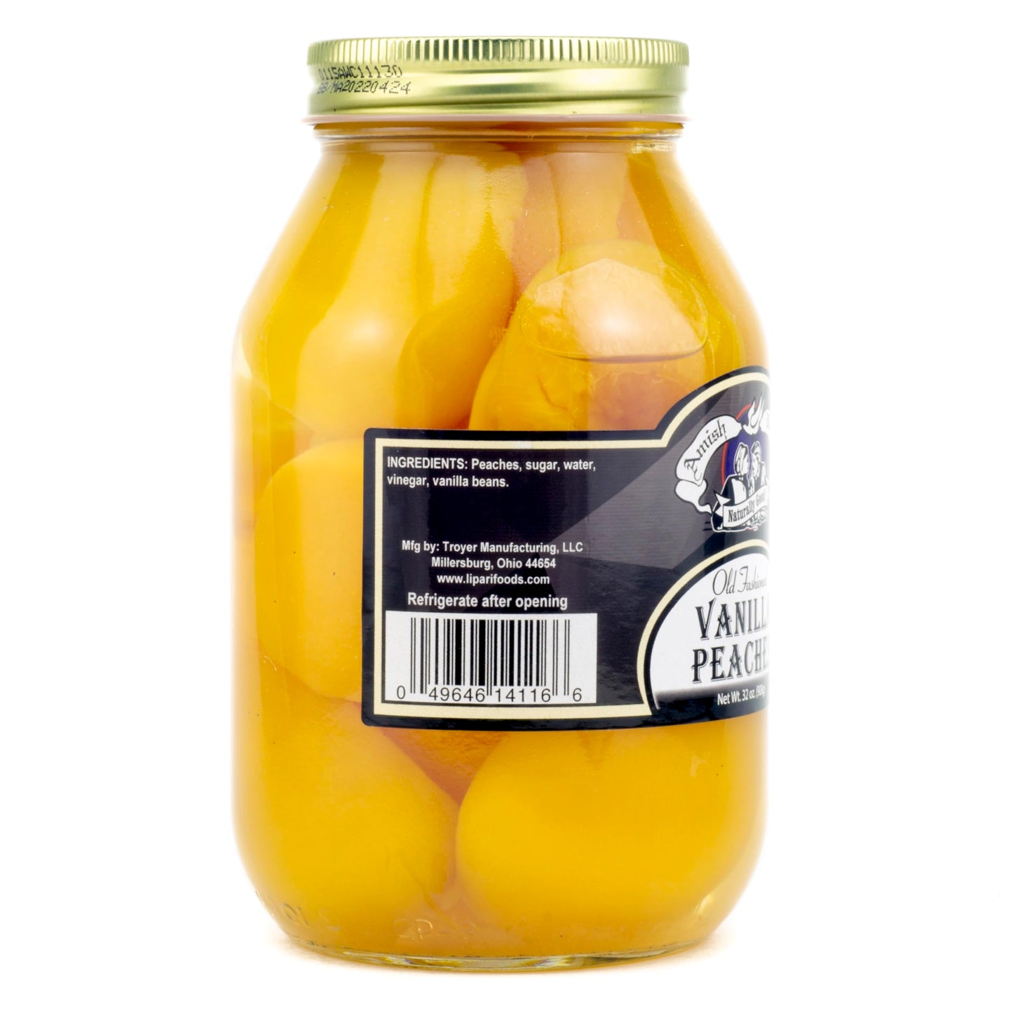 Amish Wedding Vanilla Peach Halves - 32oz Jar of Delicious Fruit Preserves