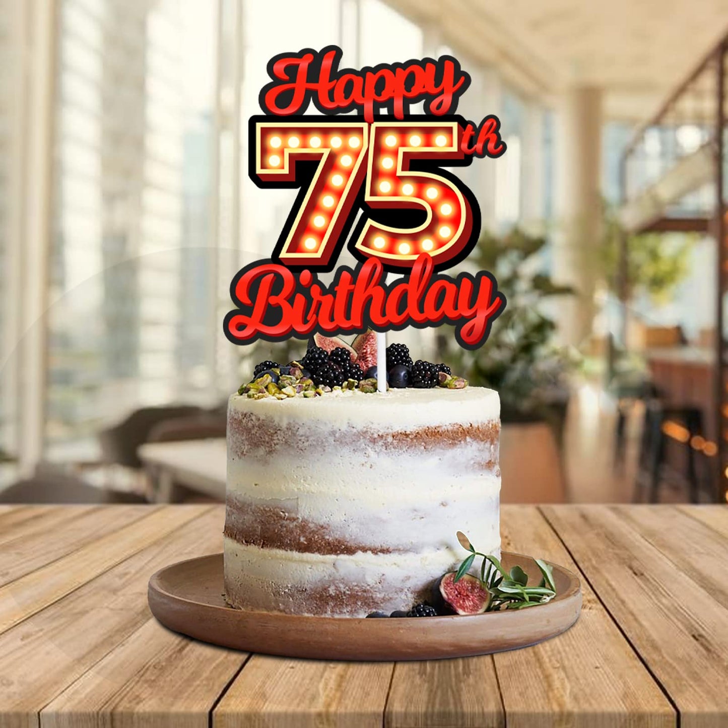 Happy 75Th Birthday Cake Topper Fluorescent Flashing Night Out Hen Movie Nightclub Theme Decor Supplies Woman Man Happy Birthday