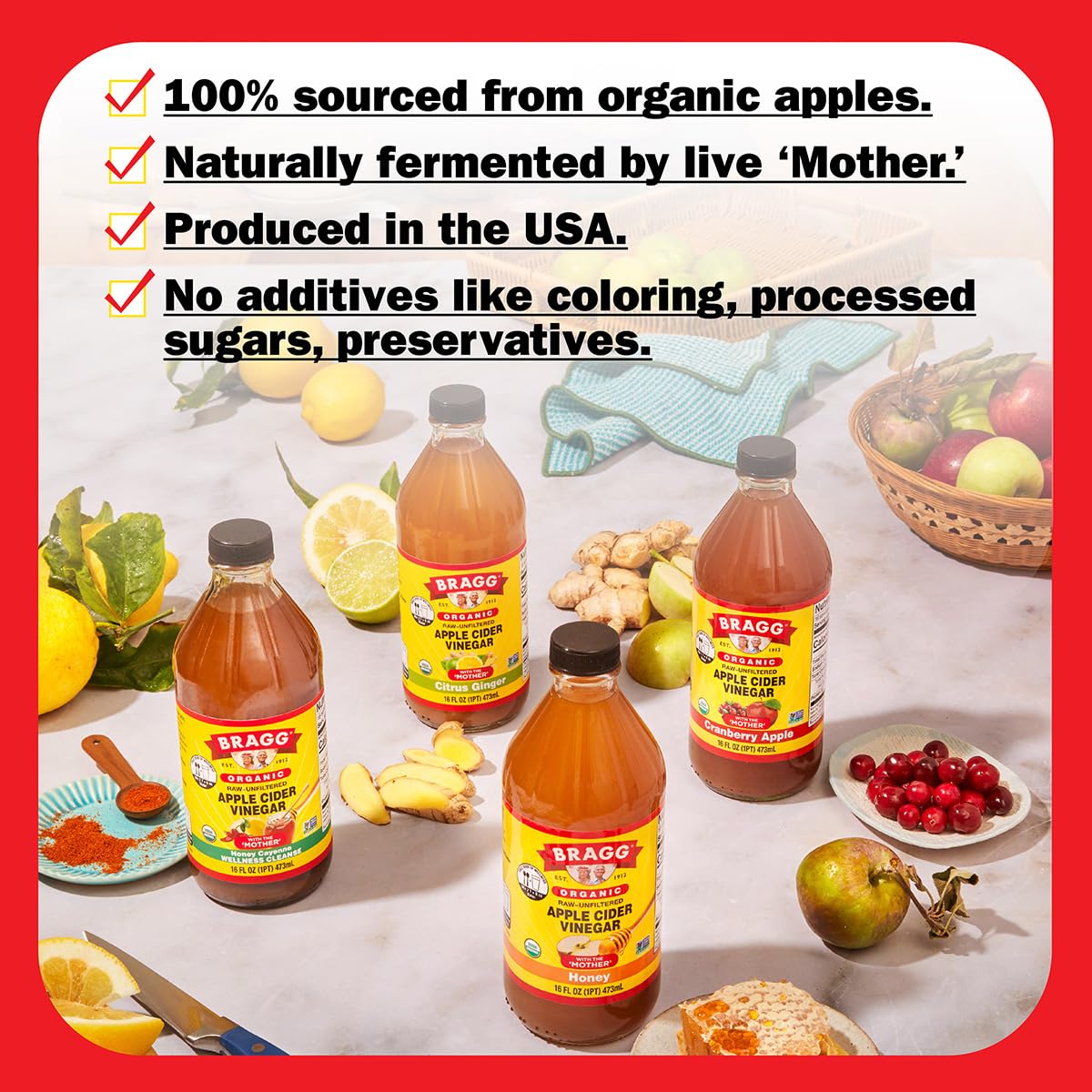Bragg Organic Apple Cider Vinegar Citrus Ginger Blend - 16 Fl Oz - Raw and Unfiltered