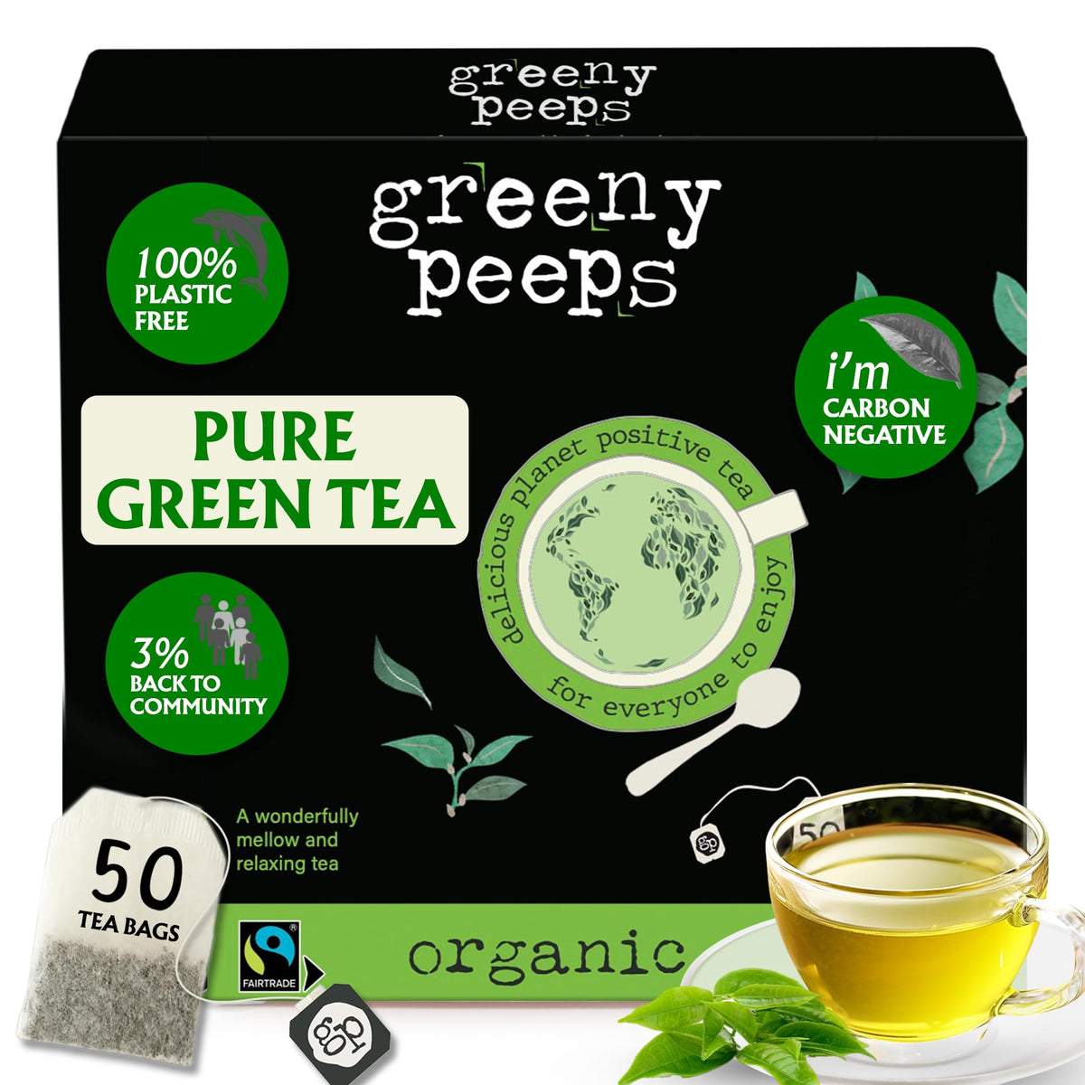 Greenypeeps Organic Green Tea Bags - Refreshing And Mellow Flavor - Pure Green Tea From Tender Top Leaves - Net Carbon Negative