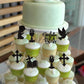 ZHUOWEISM 24 PCS Cupcake Toppers Glitter Dove Cross Boy Baptism Party Decorations Small Black Bamboo