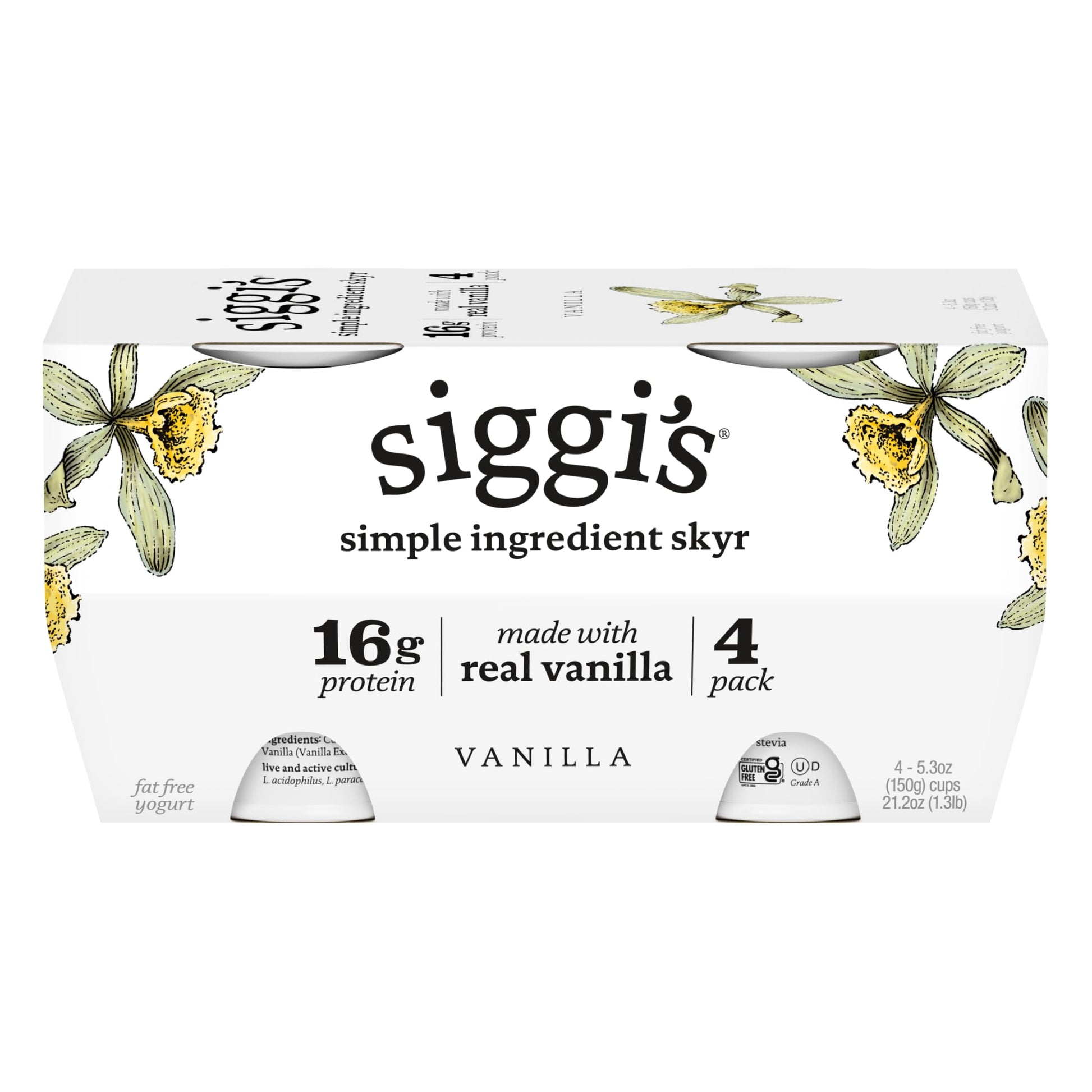 Siggis Vanilla Non Fat Yogurt 4 Pack, 21.2 OZ