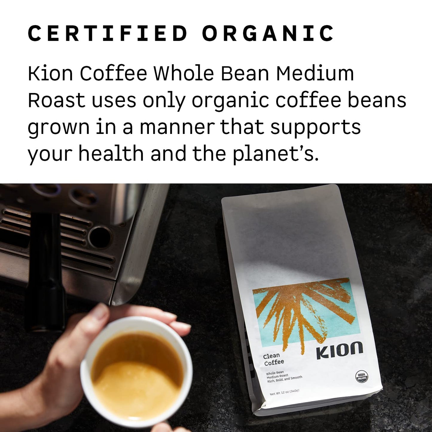 Kion Organic Ground Coffee, Tested For Toxins, Ethically Sourced, Rich, Bold, And Smooth, Medium Roast 12 Oz (1 Pack)