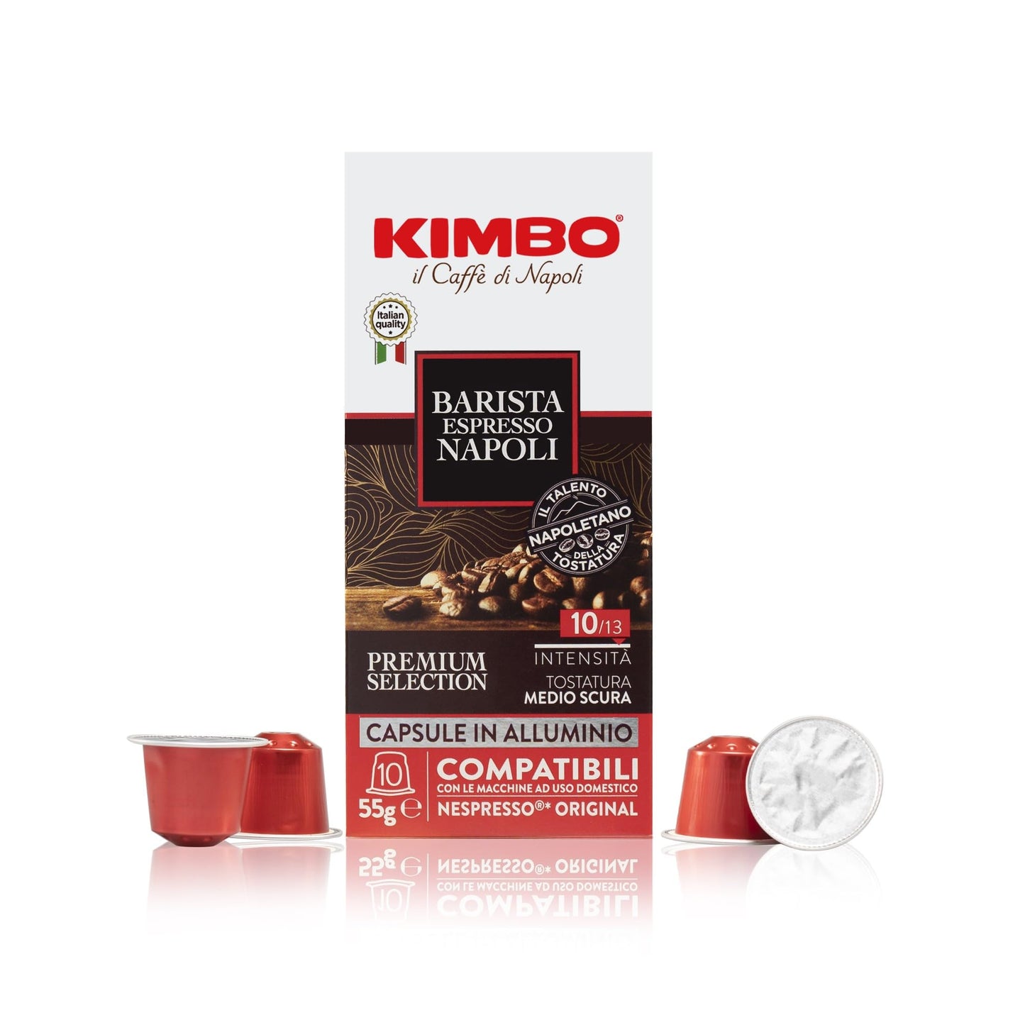 KIMBO - Barista Espresso Napoli Coffee capsules Intensity 10 / Medium-Dark Roast - Box of 100 Capsules Compatible With Nespresso Original